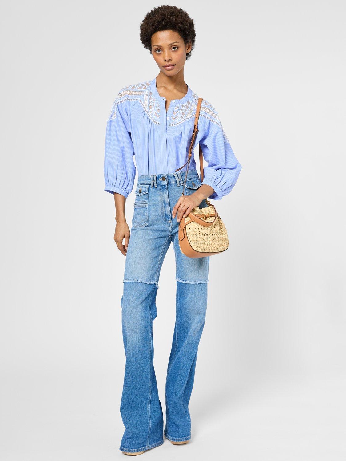 Product image 3 of 4, which shows Gerard Darel Uvea Stripe Embroidered Shirt, Blue, 14
