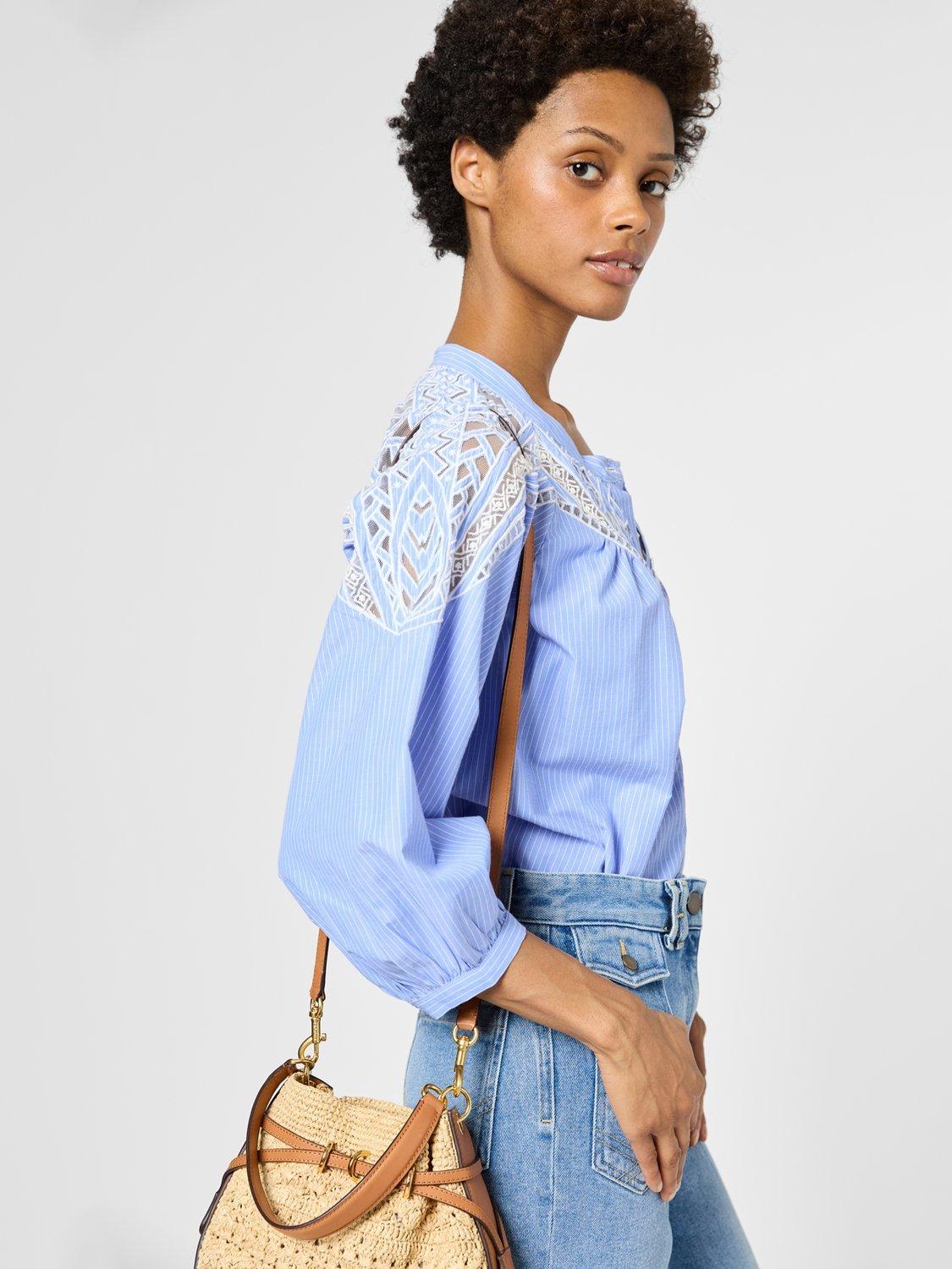 Product image 4 of 4, which shows Gerard Darel Uvea Stripe Embroidered Shirt, Blue, 14