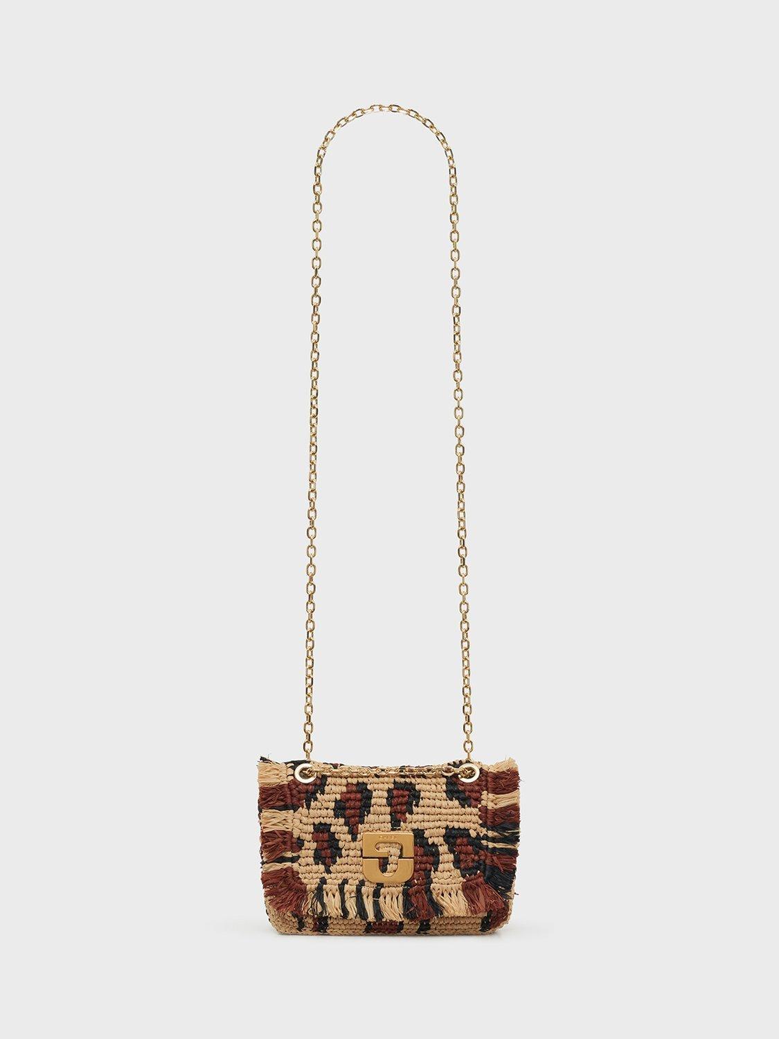 Gerard Darel Le Mini Fanny Leopard Raffia Crossbody Bag, Camel
