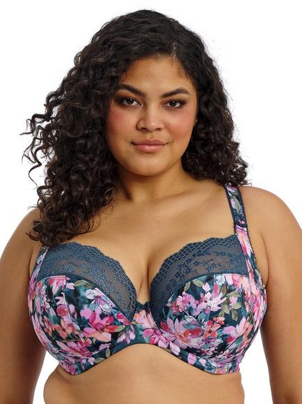 Elomi Lucie Stretch Plunge Bra, Teal Floral, Teal Floral