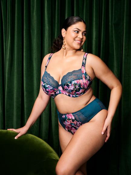 Elomi Lucie Stretch Plunge Bra, Teal Floral - view 2, Teal Floral