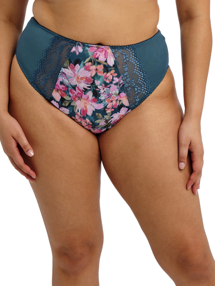 Elomi Lucie High Leg Knickers, Teal Floral, Teal Floral