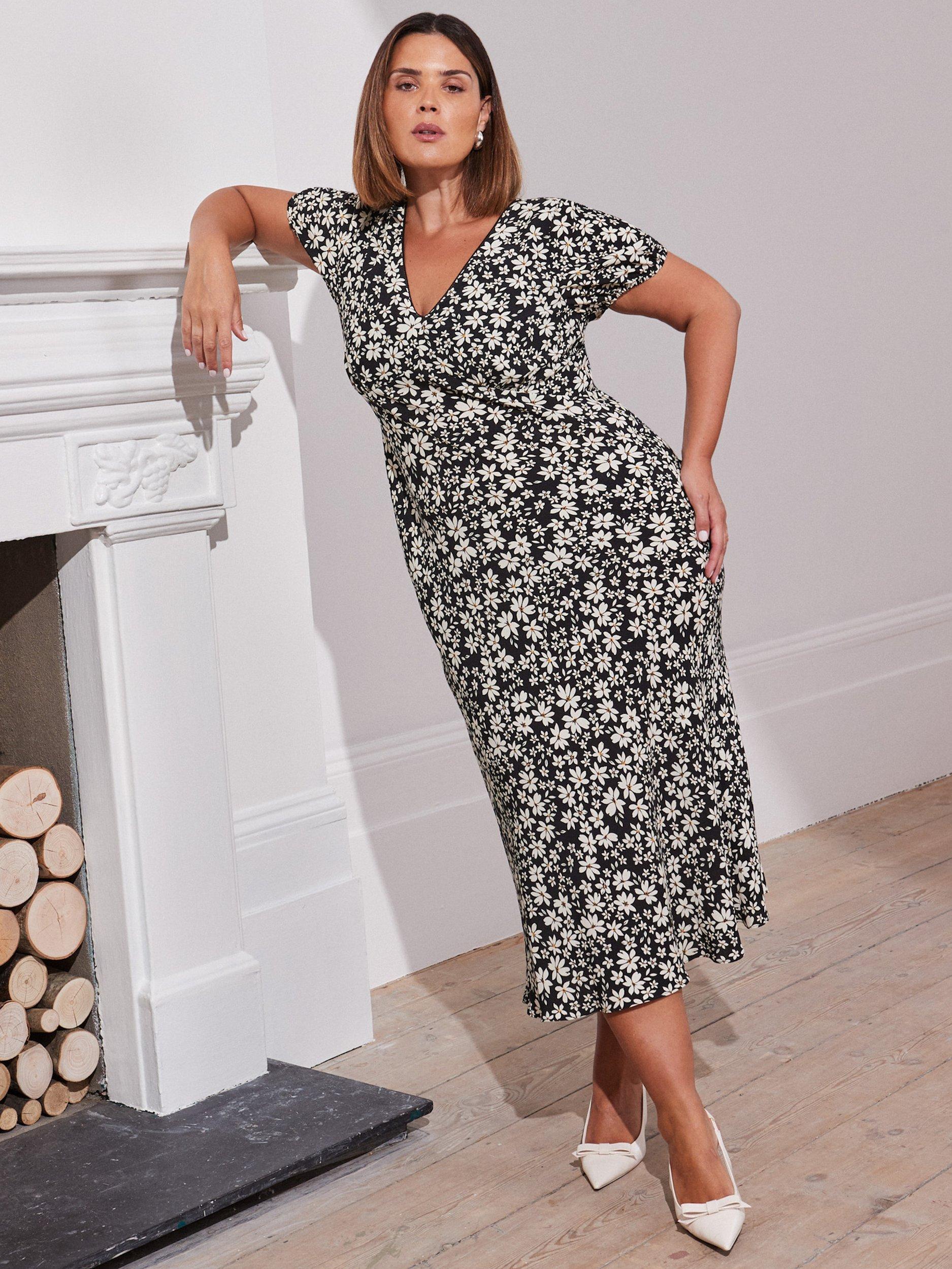 Product image 4 of 6, which shows Live Unlimited Curve Floral Puff Sleeve Dress, Black, 14R