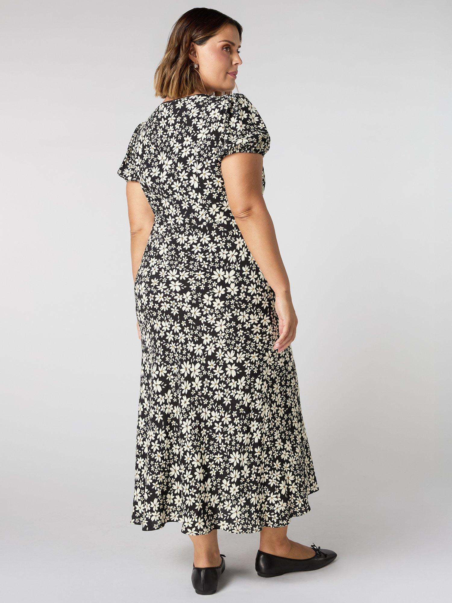 Product image 6 of 6, which shows Live Unlimited Curve Floral Puff Sleeve Dress, Black, 14R