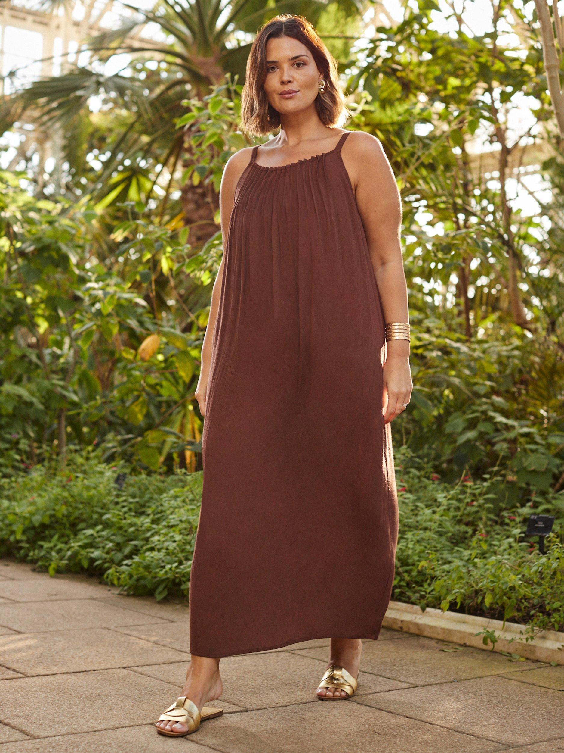 Product image 2 of 5, which shows Live Unlimited Curve Strappy Crinkle Midi Dress, Brown, 12