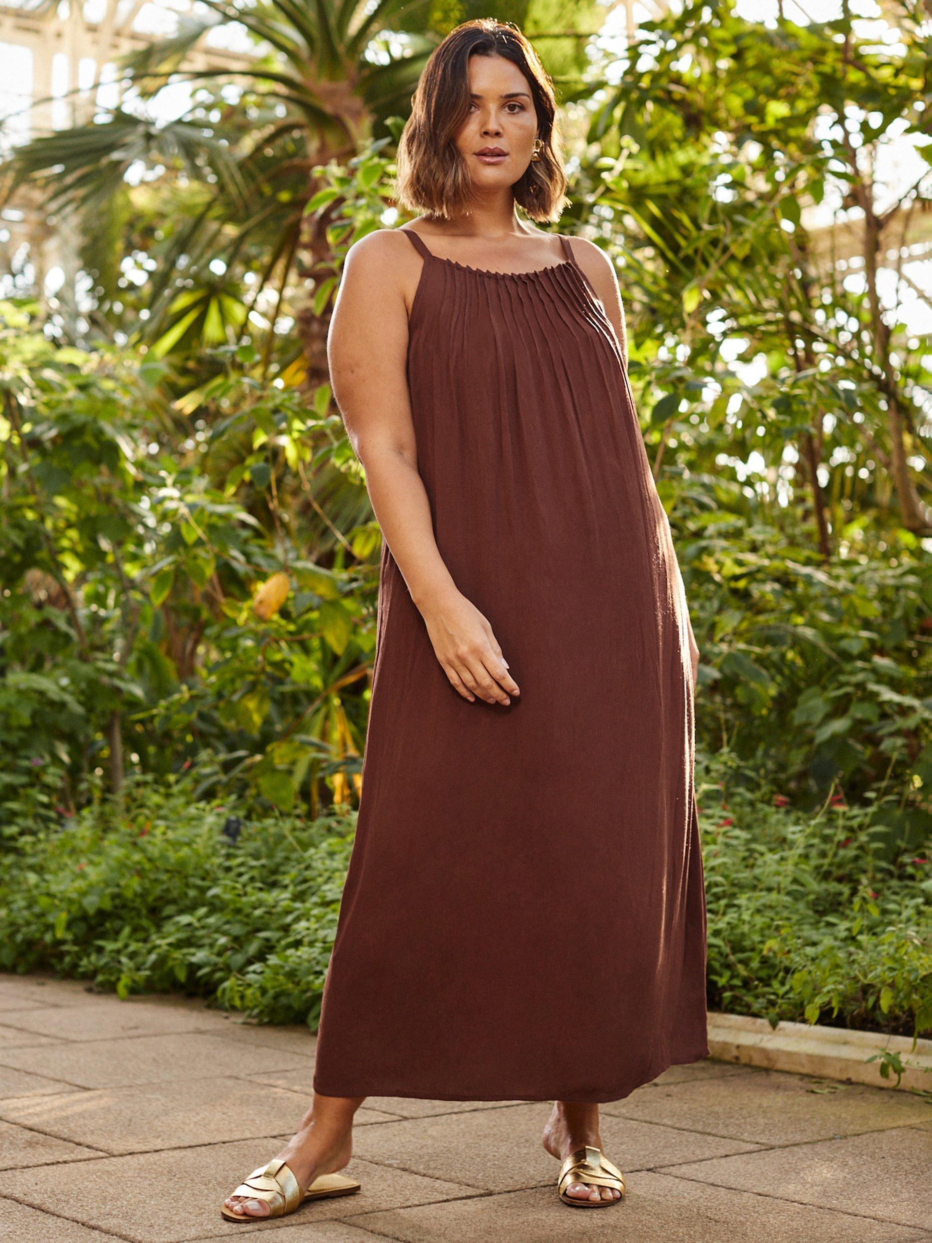Product image 3 of 5, which shows Live Unlimited Curve Strappy Crinkle Midi Dress, Brown, 12