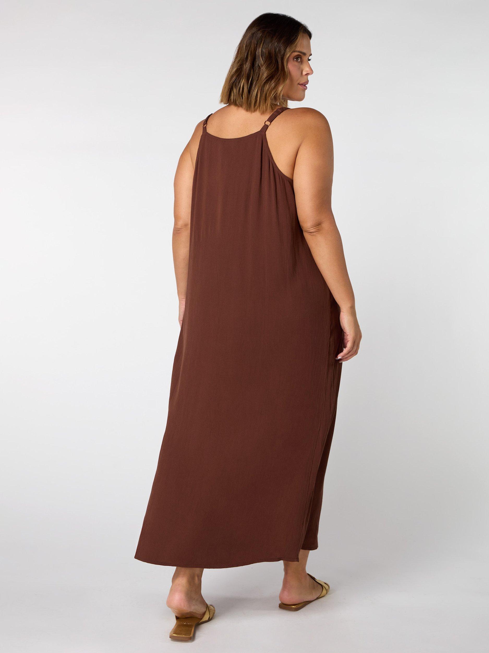 Product image 5 of 5, which shows Live Unlimited Curve Strappy Crinkle Midi Dress, Brown, 12