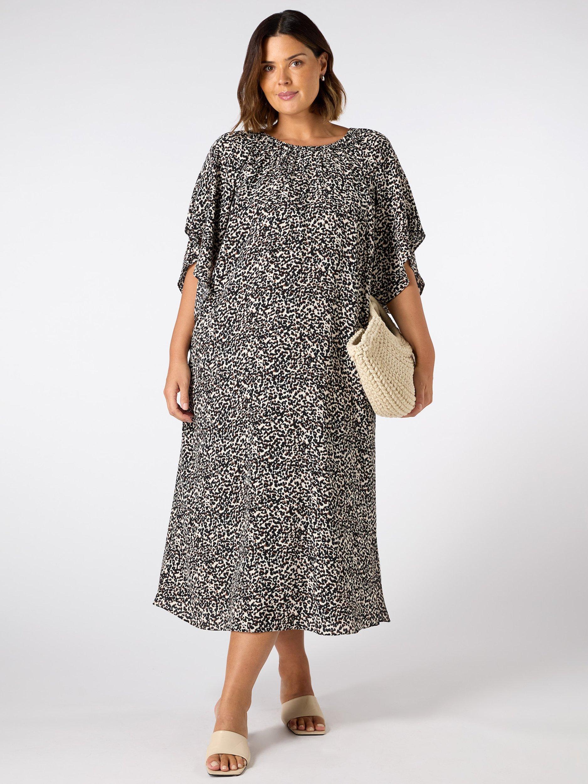 Product image 3 of 7, which shows Live Unlimited Curve Monochrome Gathered Midi Dress, Black, 14