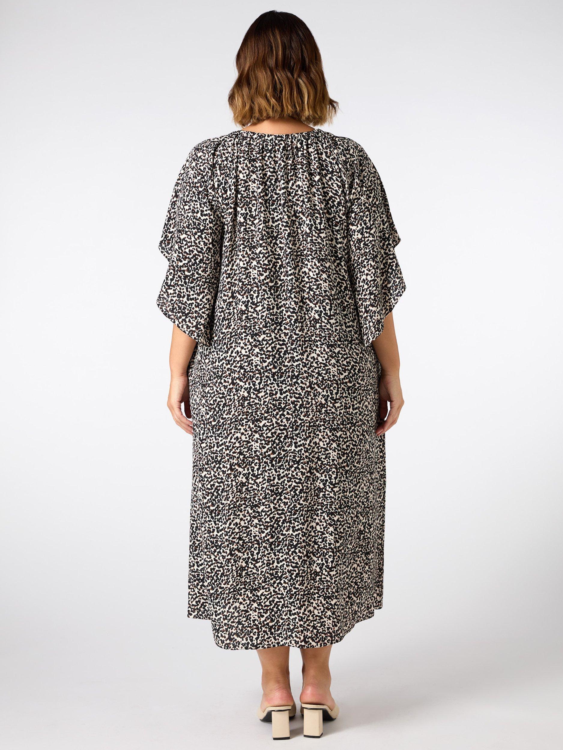 Product image 7 of 7, which shows Live Unlimited Curve Monochrome Gathered Midi Dress, Black, 14