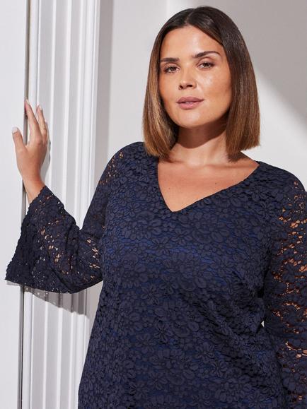 Live Unlimited Curve Flutter Sleeve Lace Dress - view 2, Blue