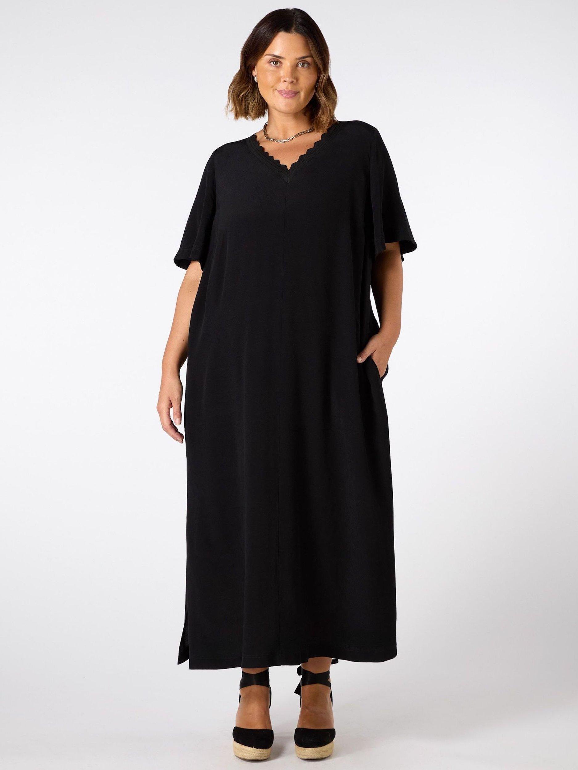 Product image 2 of 5, which shows Live Unlimited Curve Scallop Rib T-Shirt Dress, Black, 12