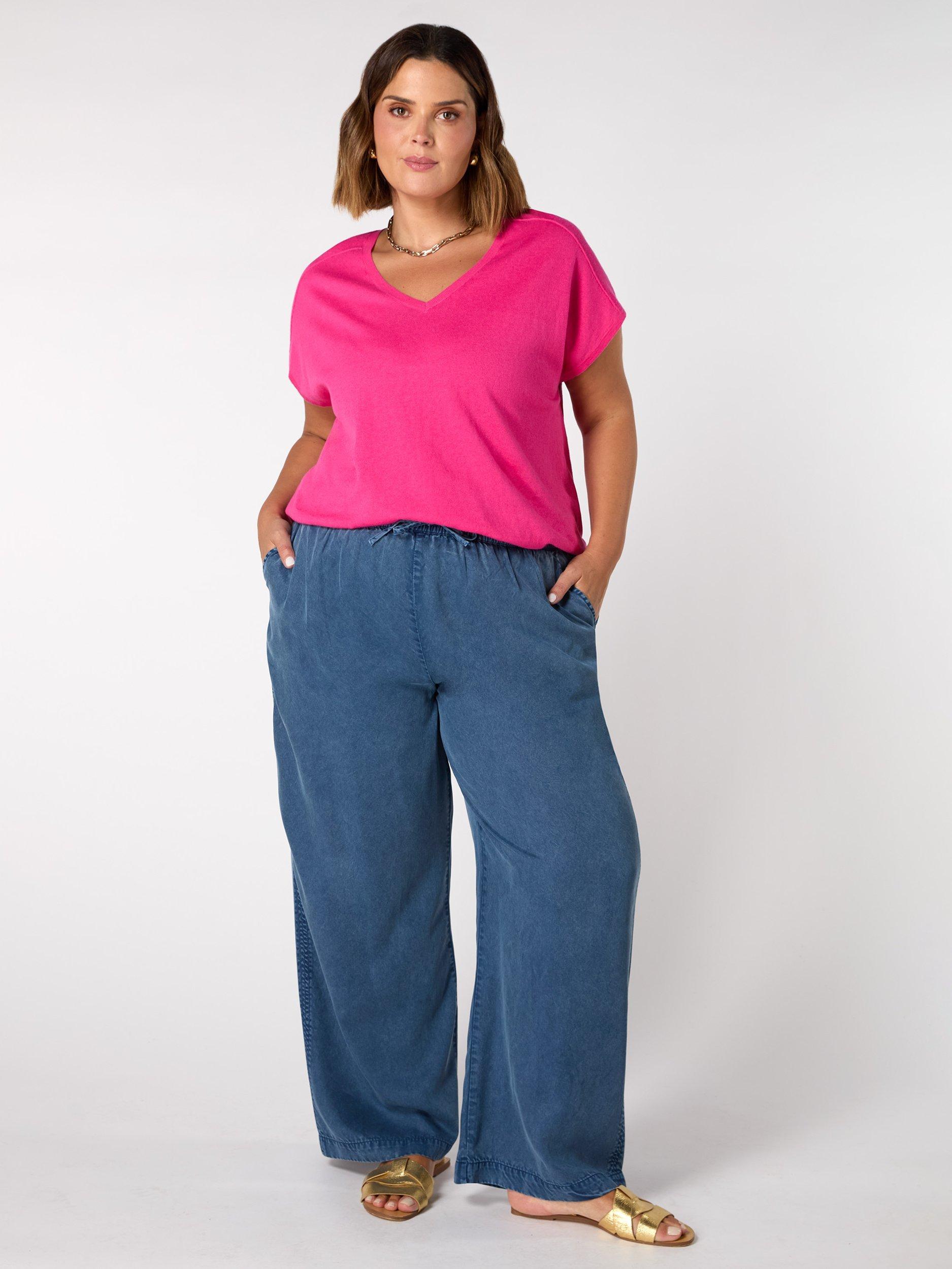Product image 2 of 4, which shows Live Unlimited Curve V-Neck Linen Rich Top, Pink, 14