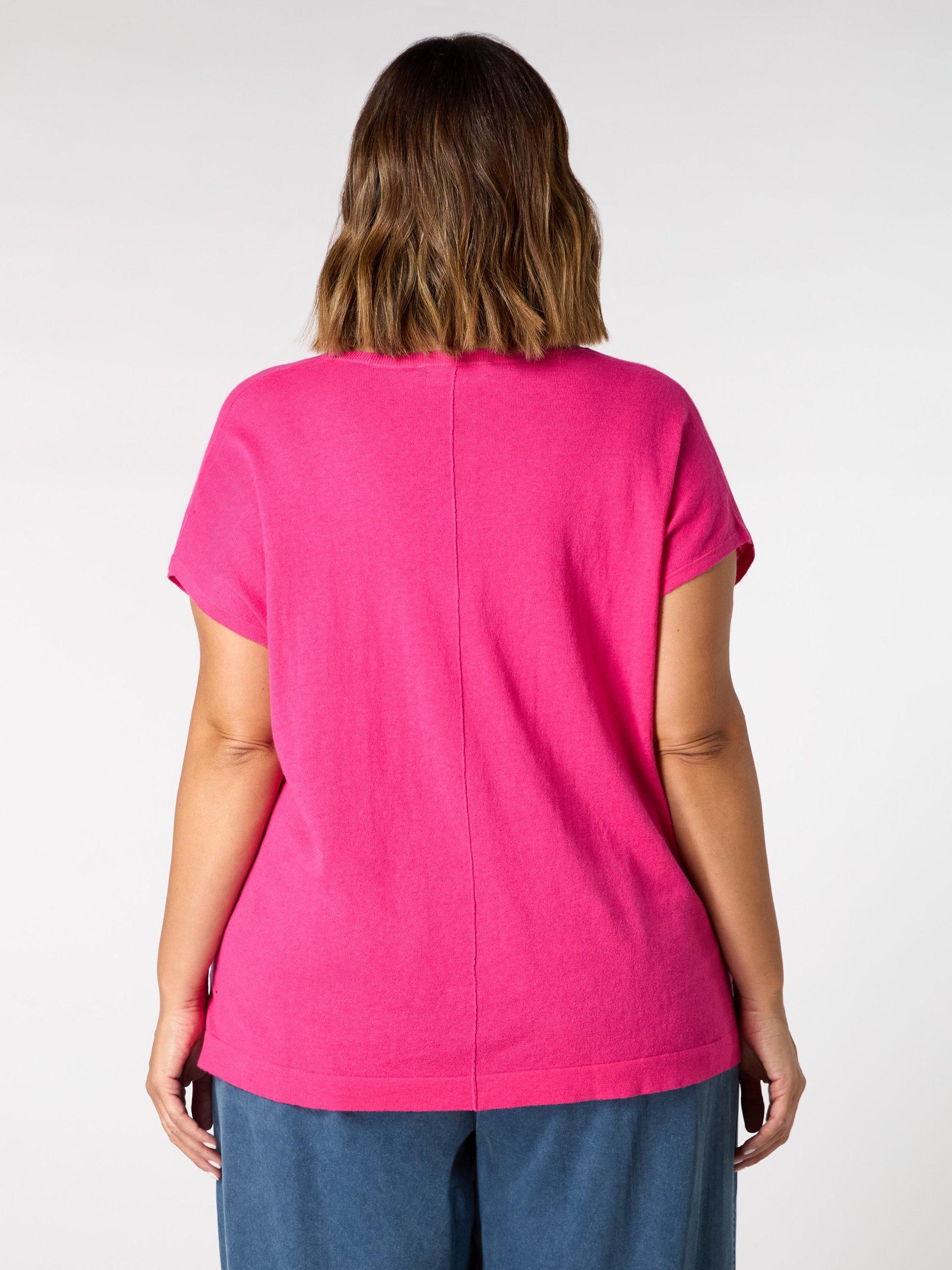 Product image 4 of 4, which shows Live Unlimited Curve V-Neck Linen Rich Top, Pink, 14
