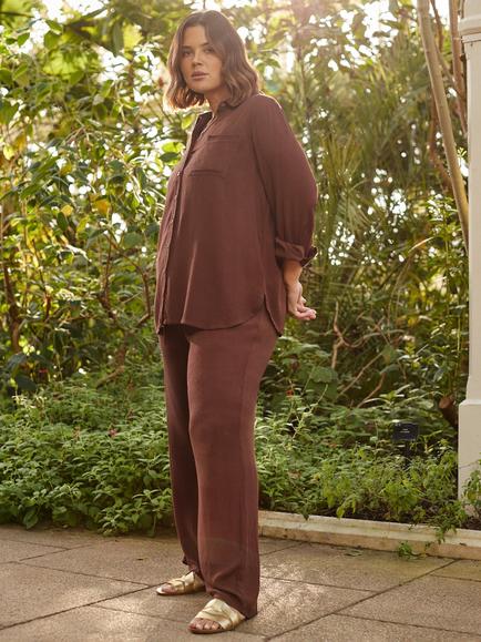 Live Unlimited Curve Drawstring Crinkle Trousers, Brown