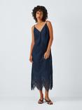 John Lewis Sleeveless Lace Slip Midi Dress, Navy