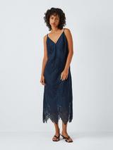 John Lewis Sleeveless Lace Slip Midi Dress, Navy