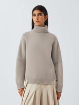 John Lewis Cashmere Blend Roll Neck Jumper, Natural