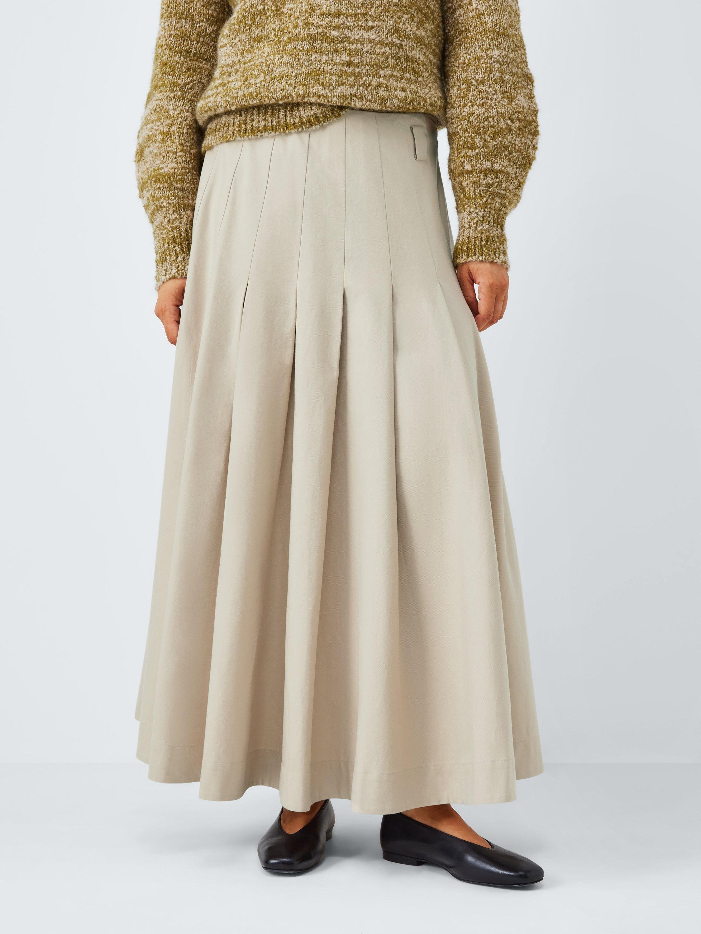 Product image 1 of 6, which shows John Lewis Cotton Blend Pleated Maxi Skirt, Natural, 16
