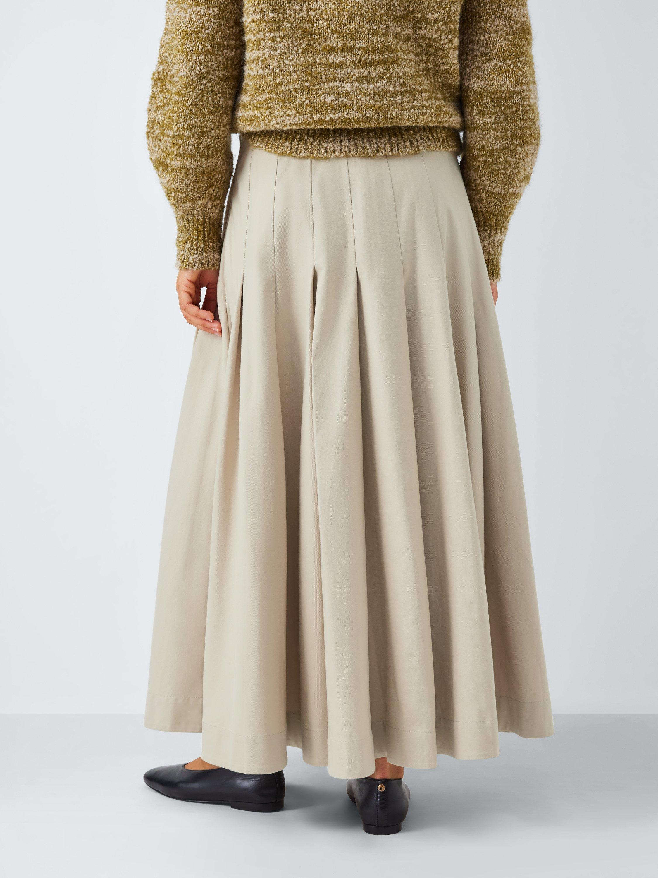 Product image 2 of 6, which shows John Lewis Cotton Blend Pleated Maxi Skirt, Natural, 16