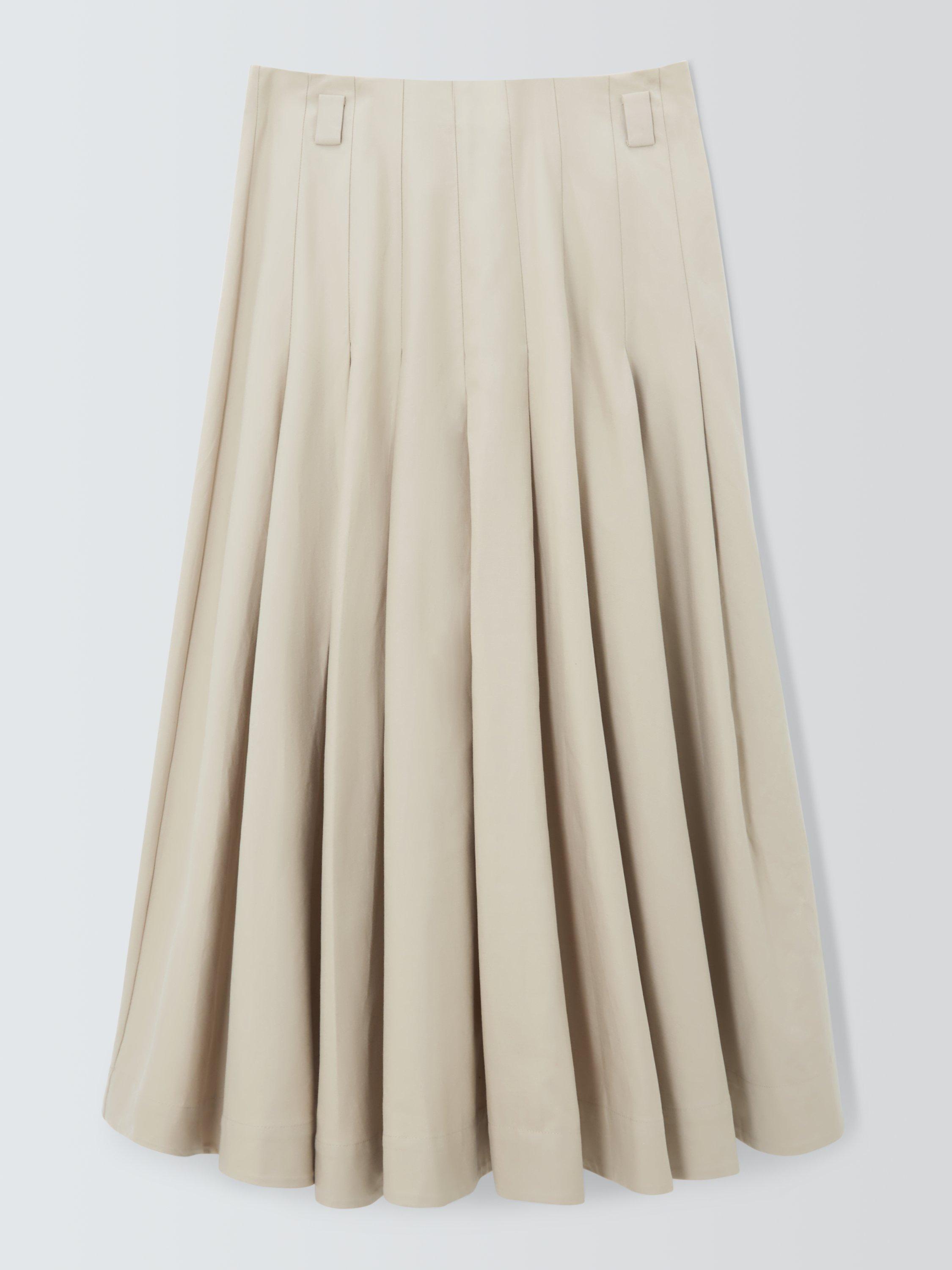 Product image 4 of 6, which shows John Lewis Cotton Blend Pleated Maxi Skirt, Natural, 16