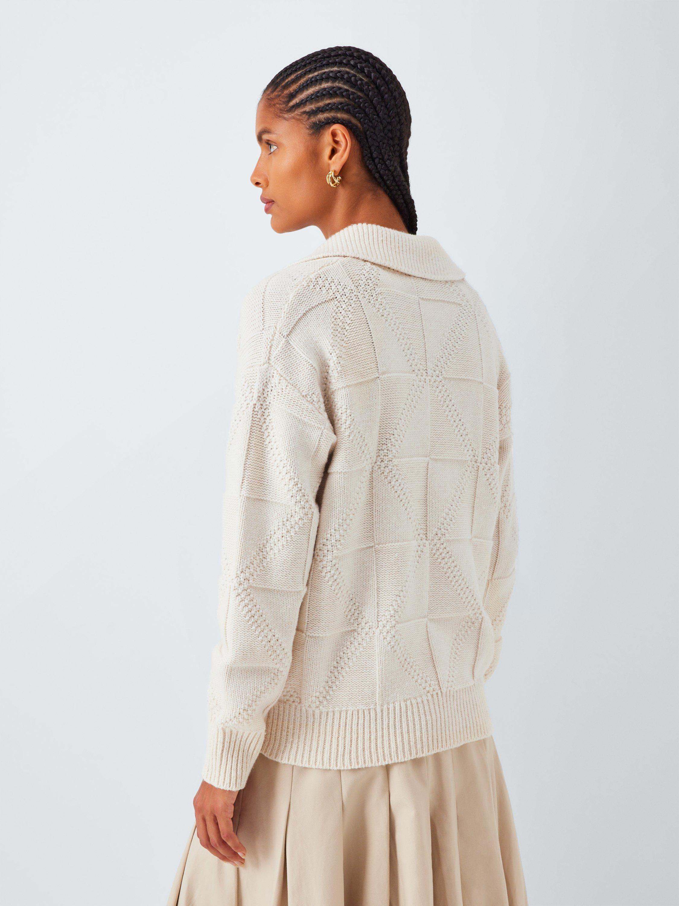 Product image 2 of 6, which shows John Lewis Cotton Wool Blend Collared Sweater, Ecru, XS