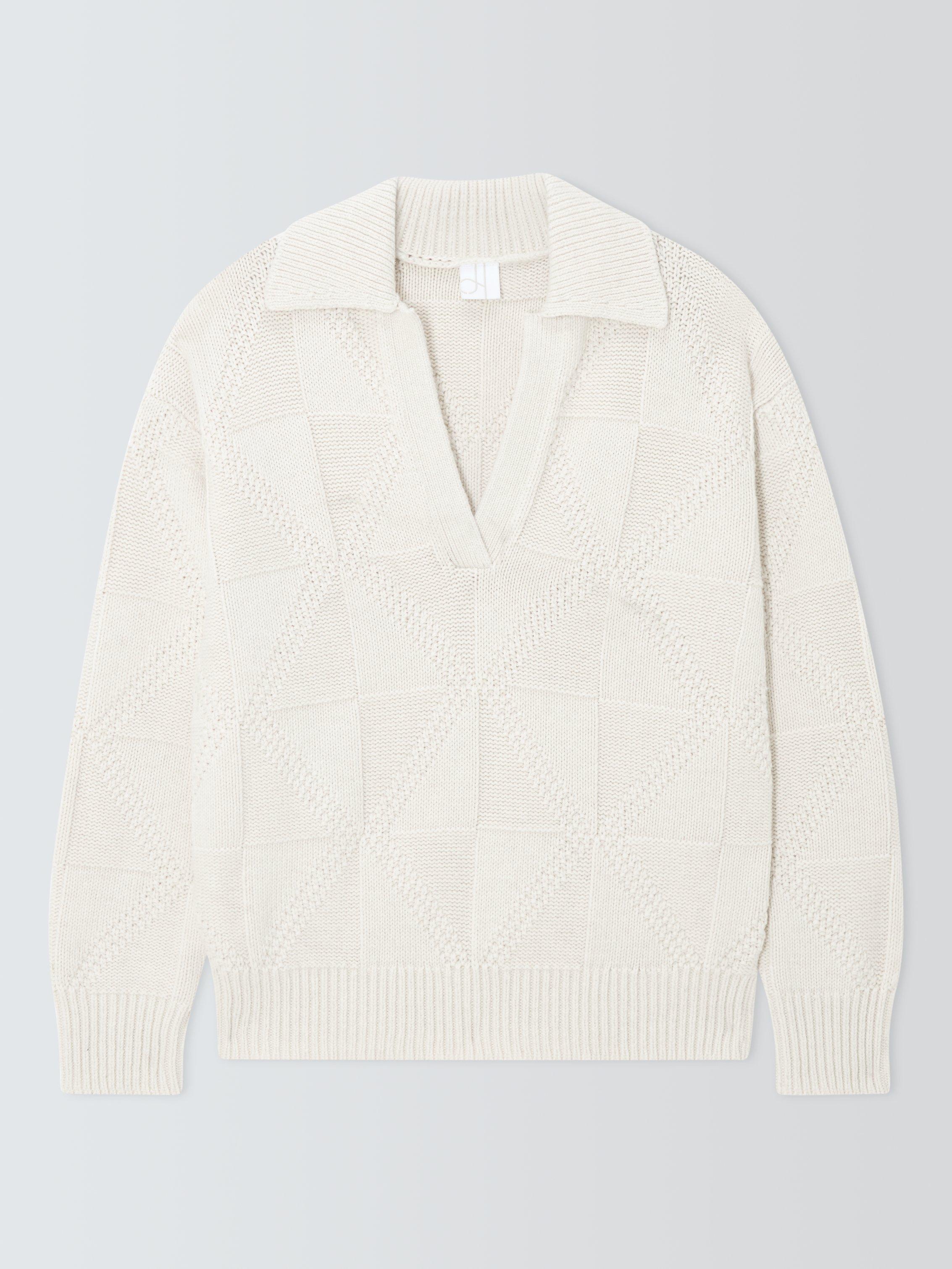 Product image 4 of 6, which shows John Lewis Cotton Wool Blend Collared Sweater, Ecru, XS