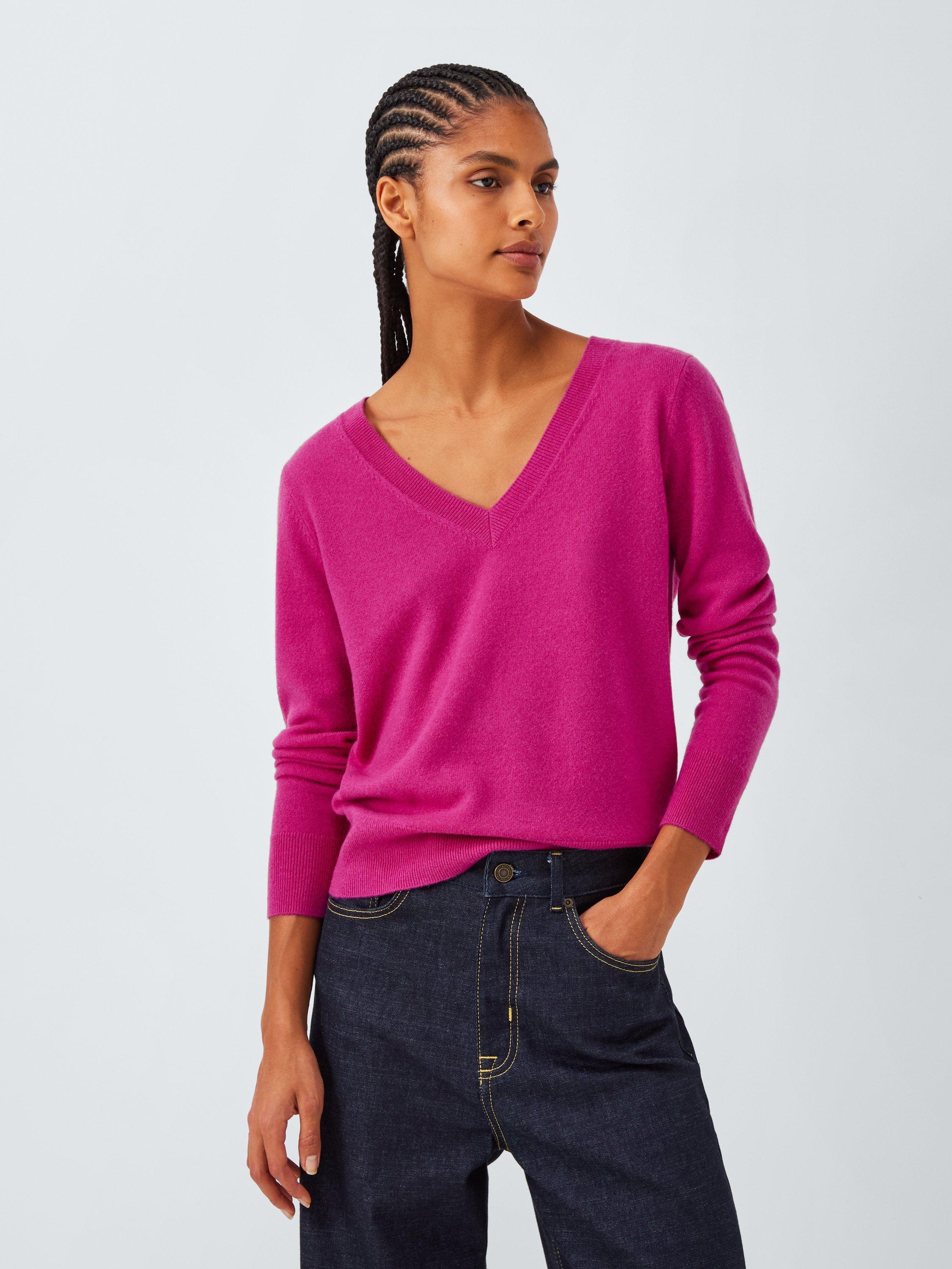 Product image 1 of 7, which shows John Lewis Cashmere V-Neck Jumper, Pink, 8
