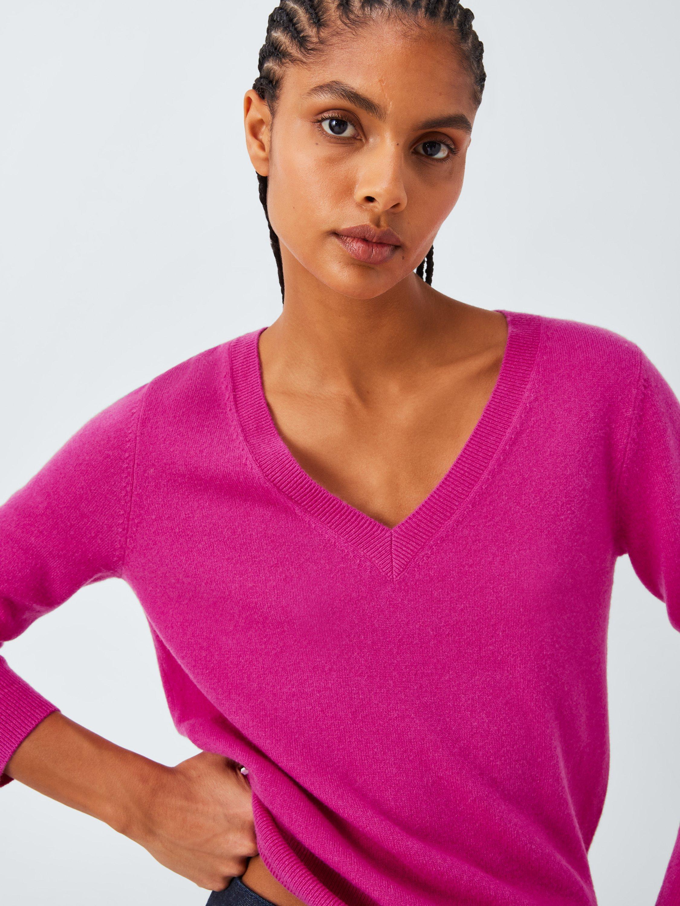 Product image 6 of 7, which shows John Lewis Cashmere V-Neck Jumper, Pink, 8