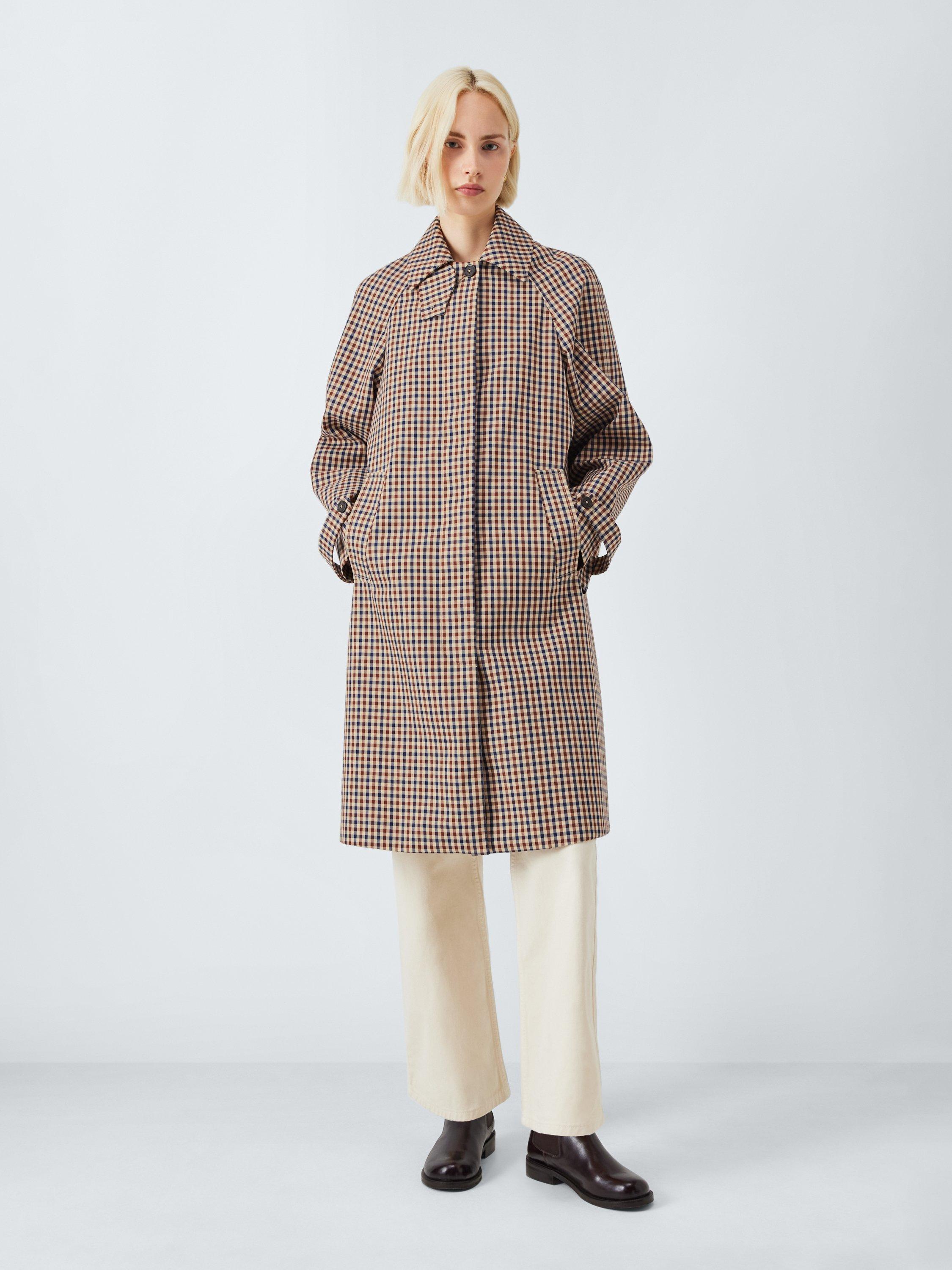 John Lewis Check Cotton Mac Trench Coat, Beige/Multi
