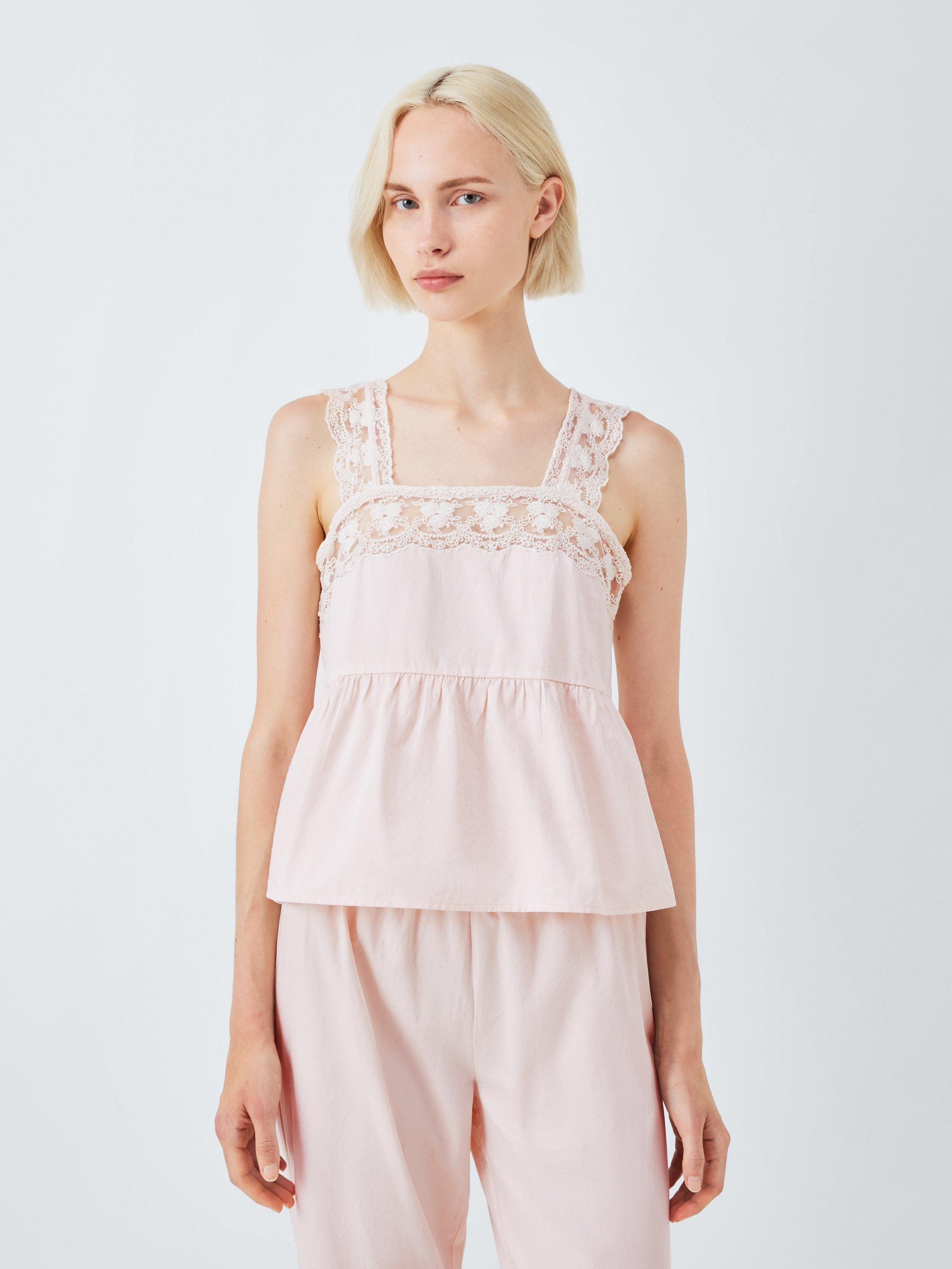 Product image 1 of 6, which shows John Lewis Lace Trim Pyjama Set, Delicacy, 10