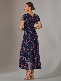 Jolie Moi Floral Frill Dress, Navy/Red - view 2, Navy/Red