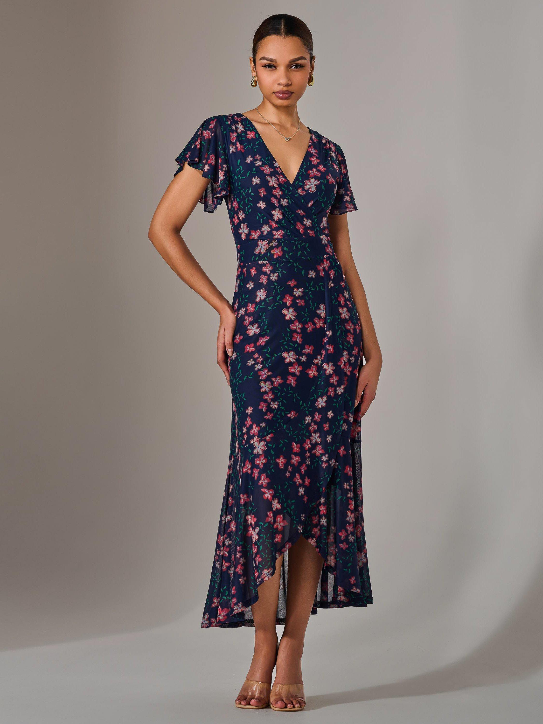Product image 3 of 7, which shows Jolie Moi Floral Frill Dress, Navy/Red, 8