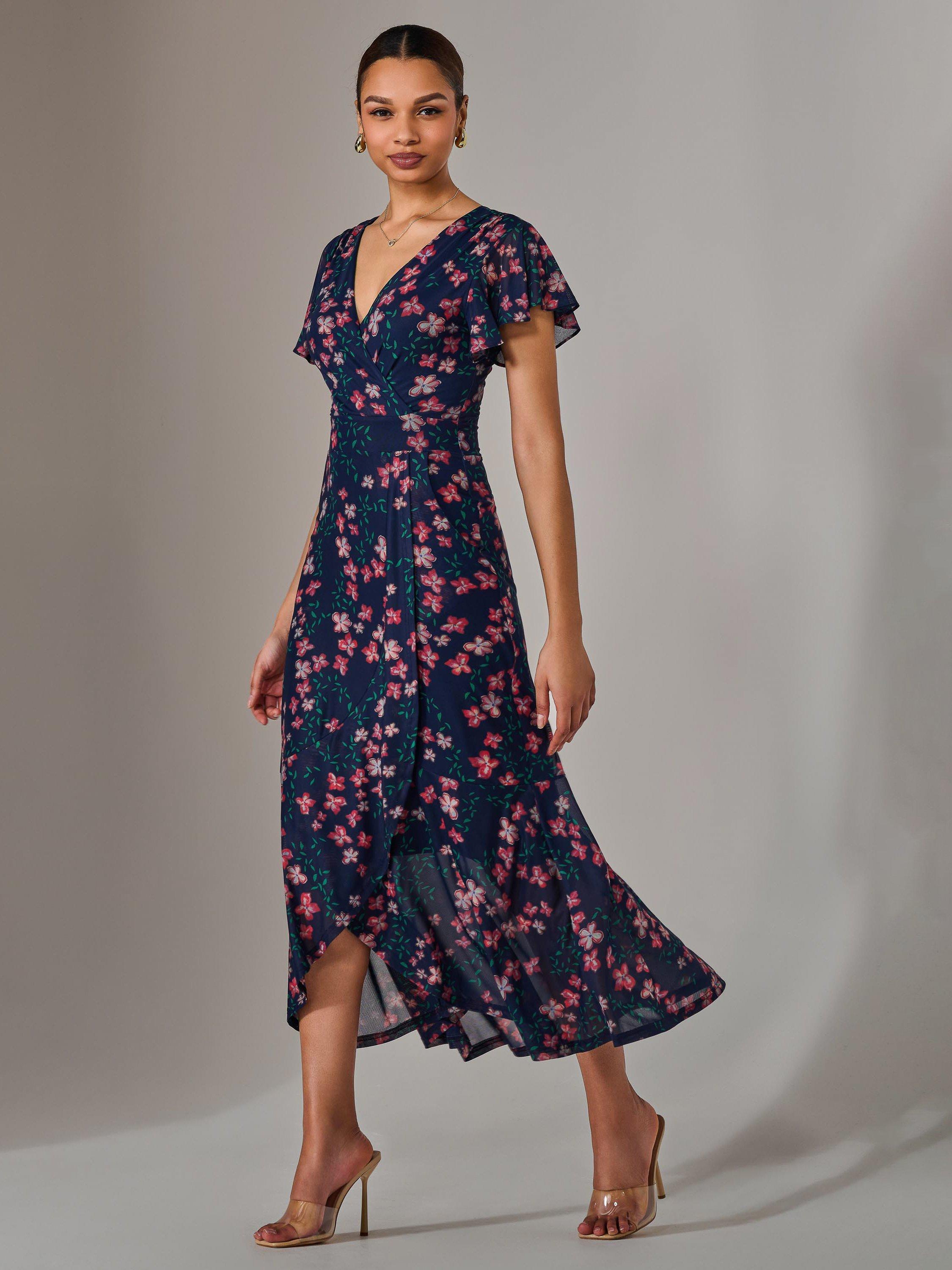 Product image 5 of 7, which shows Jolie Moi Floral Frill Dress, Navy/Red, 8