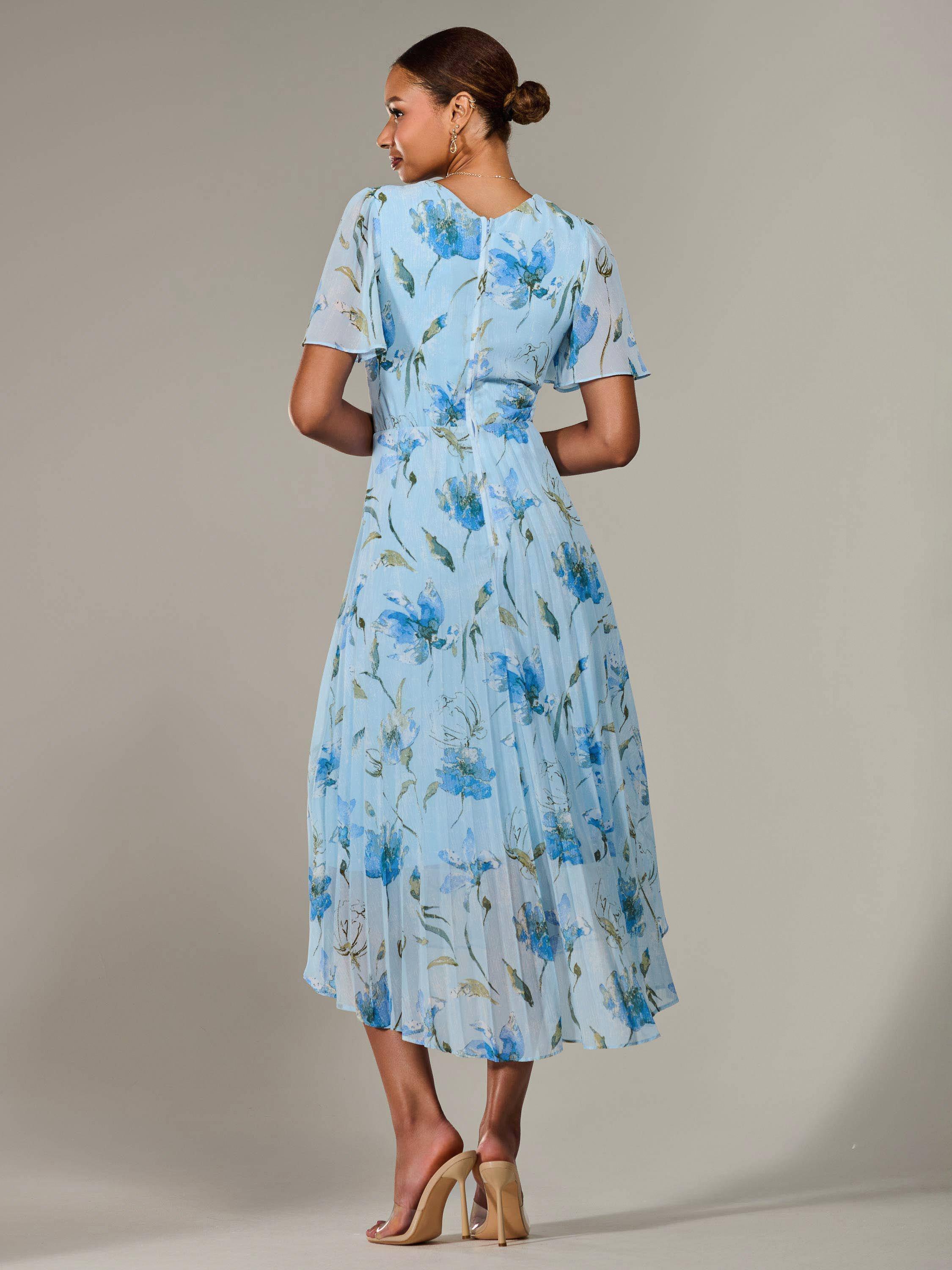 Product image 2 of 7, which shows Jolie Moi Floral Pleated Dress, Blue, 8