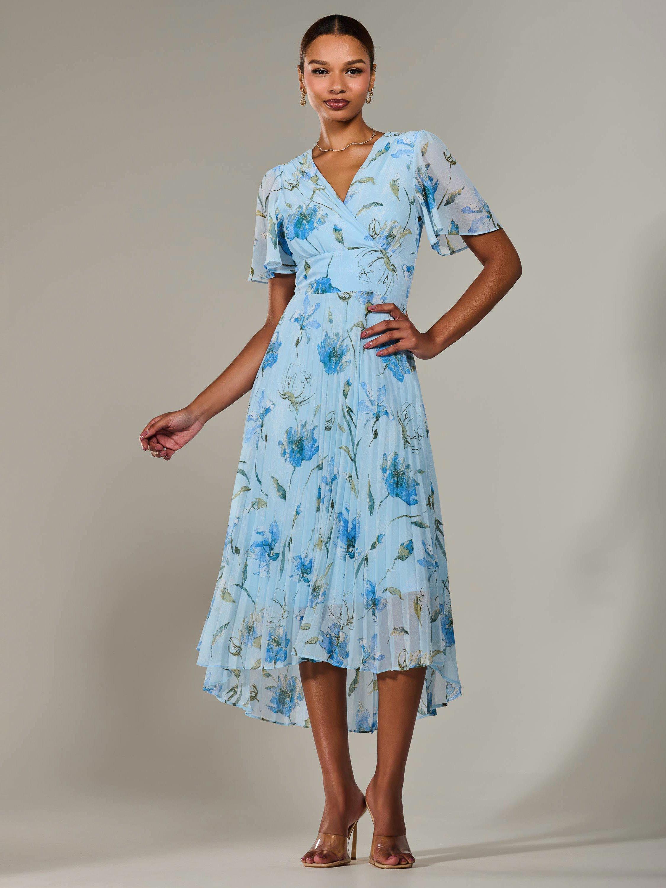 Product image 6 of 7, which shows Jolie Moi Floral Pleated Dress, Blue, 8