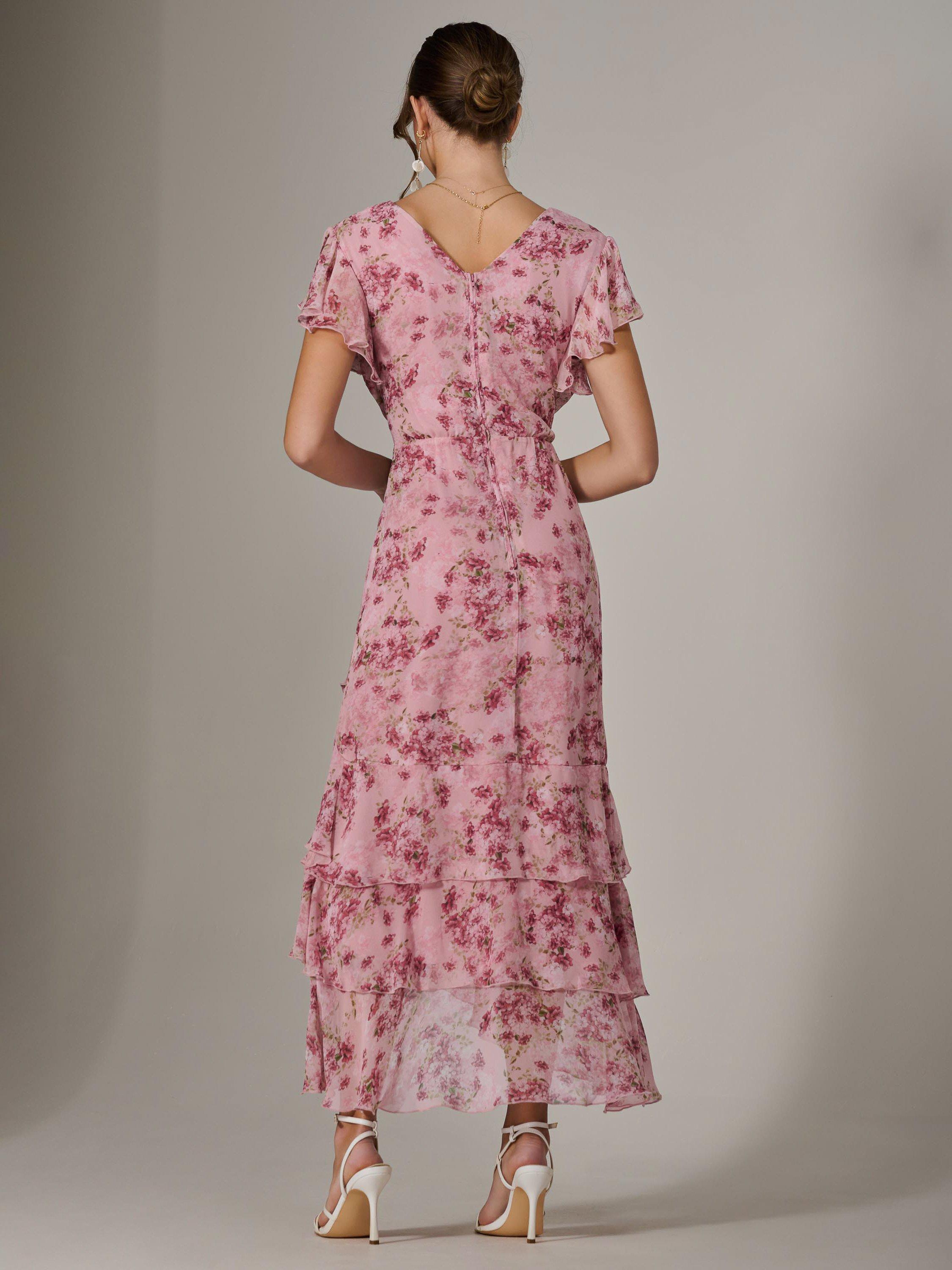 Product image 2 of 7, which shows Jolie Moi Floral Ruffle Maxi Dress, Pink, 8
