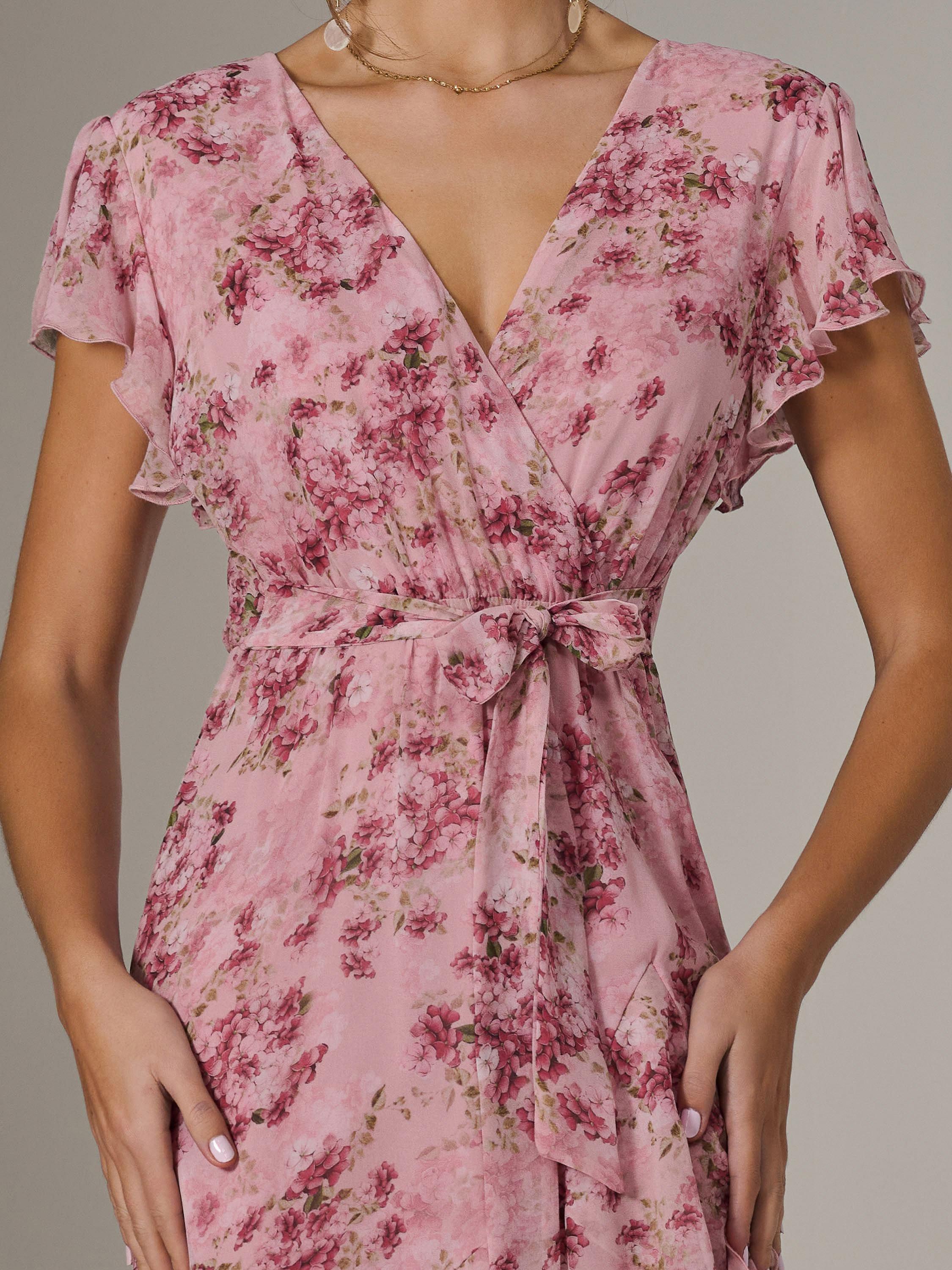 Product image 4 of 7, which shows Jolie Moi Floral Ruffle Maxi Dress, Pink, 8