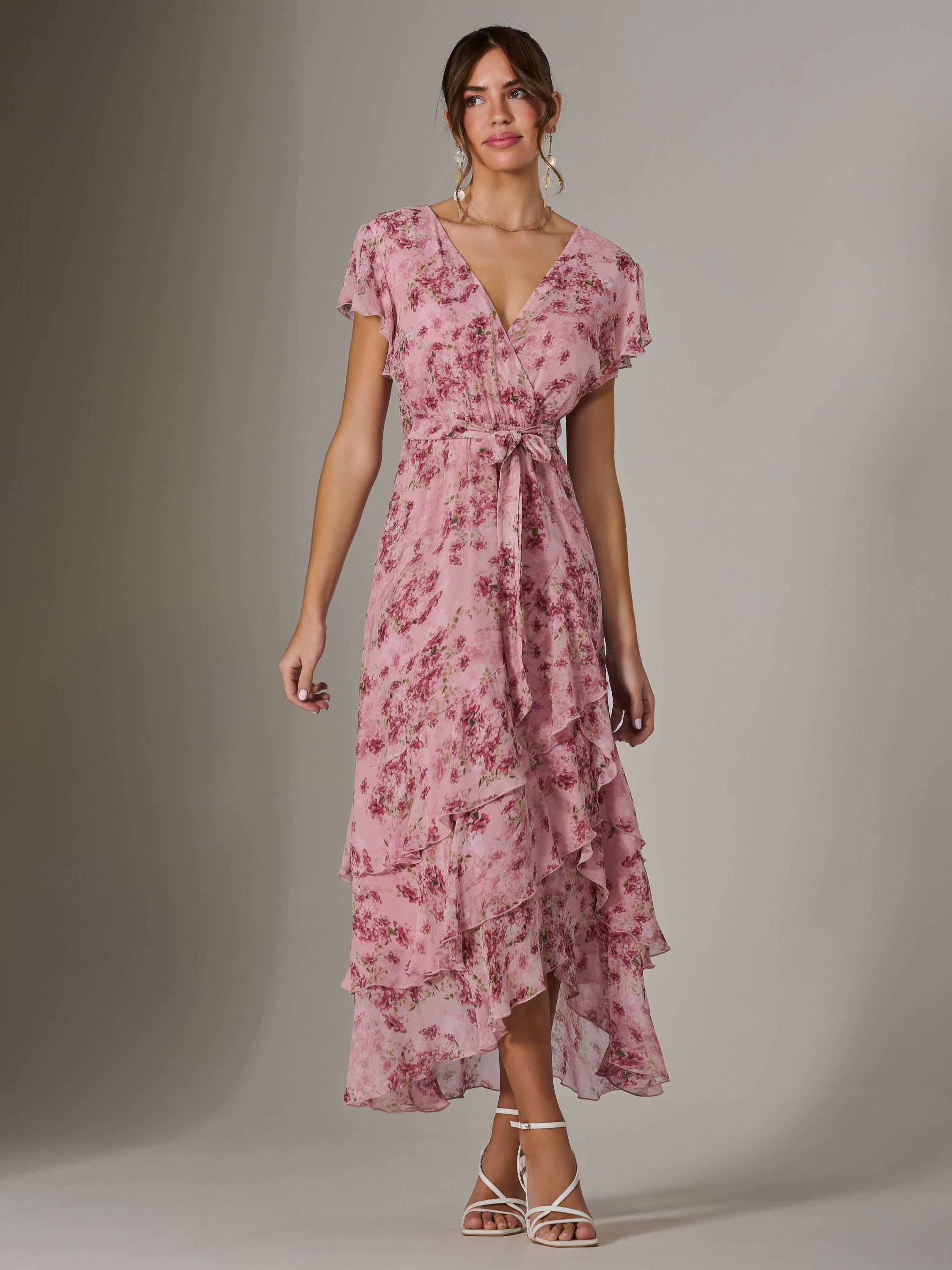 Product image 5 of 7, which shows Jolie Moi Floral Ruffle Maxi Dress, Pink, 8