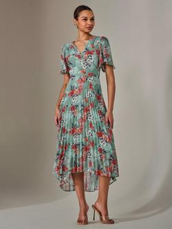 Jolie Moi Floral Pleated Maxi Dress, Green, Green