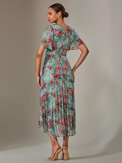 Jolie Moi Floral Pleated Maxi Dress, Green - view 2, Green