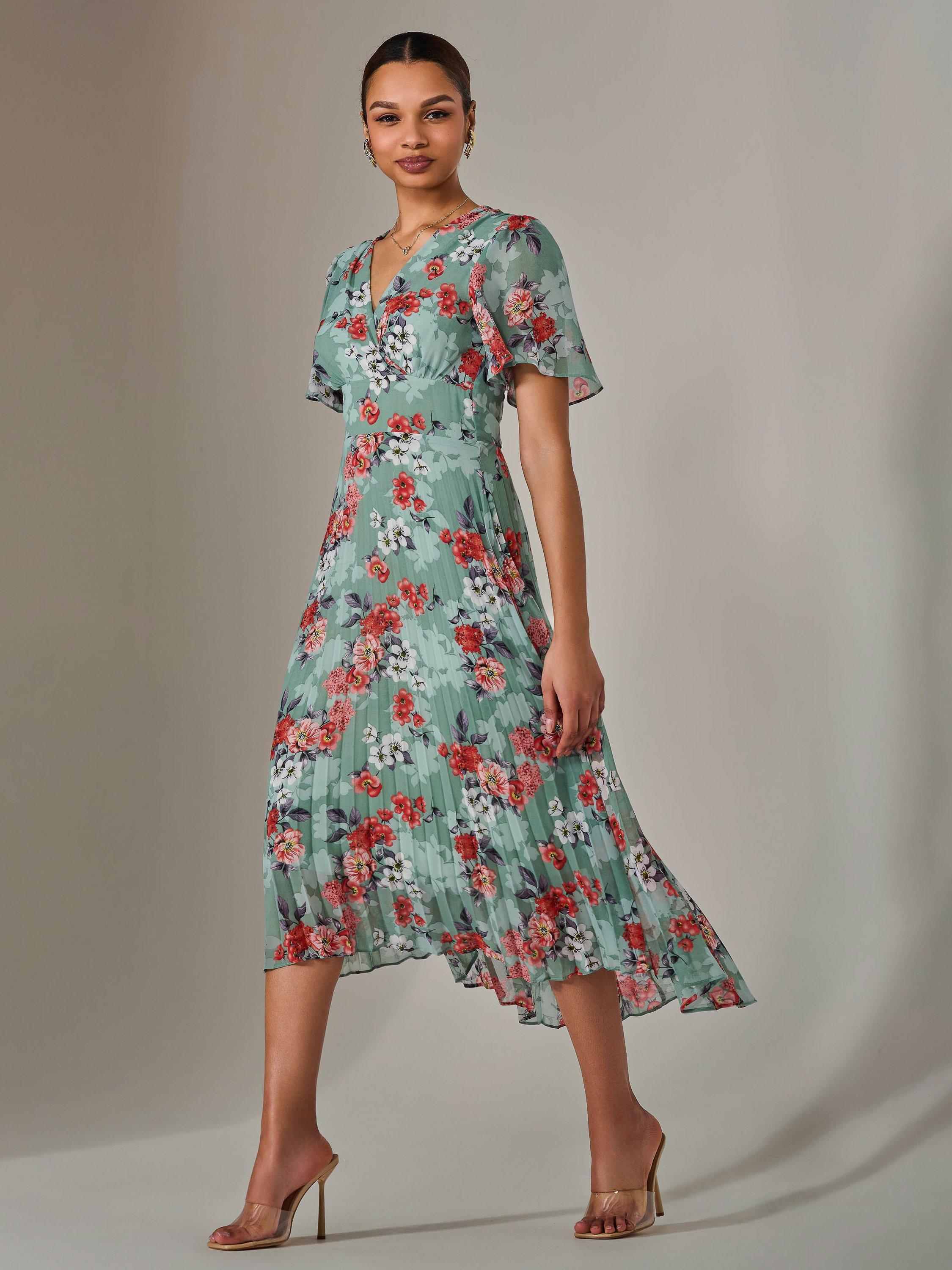 Product image 3 of 7, which shows Jolie Moi Floral Pleated Maxi Dress, Green, 8