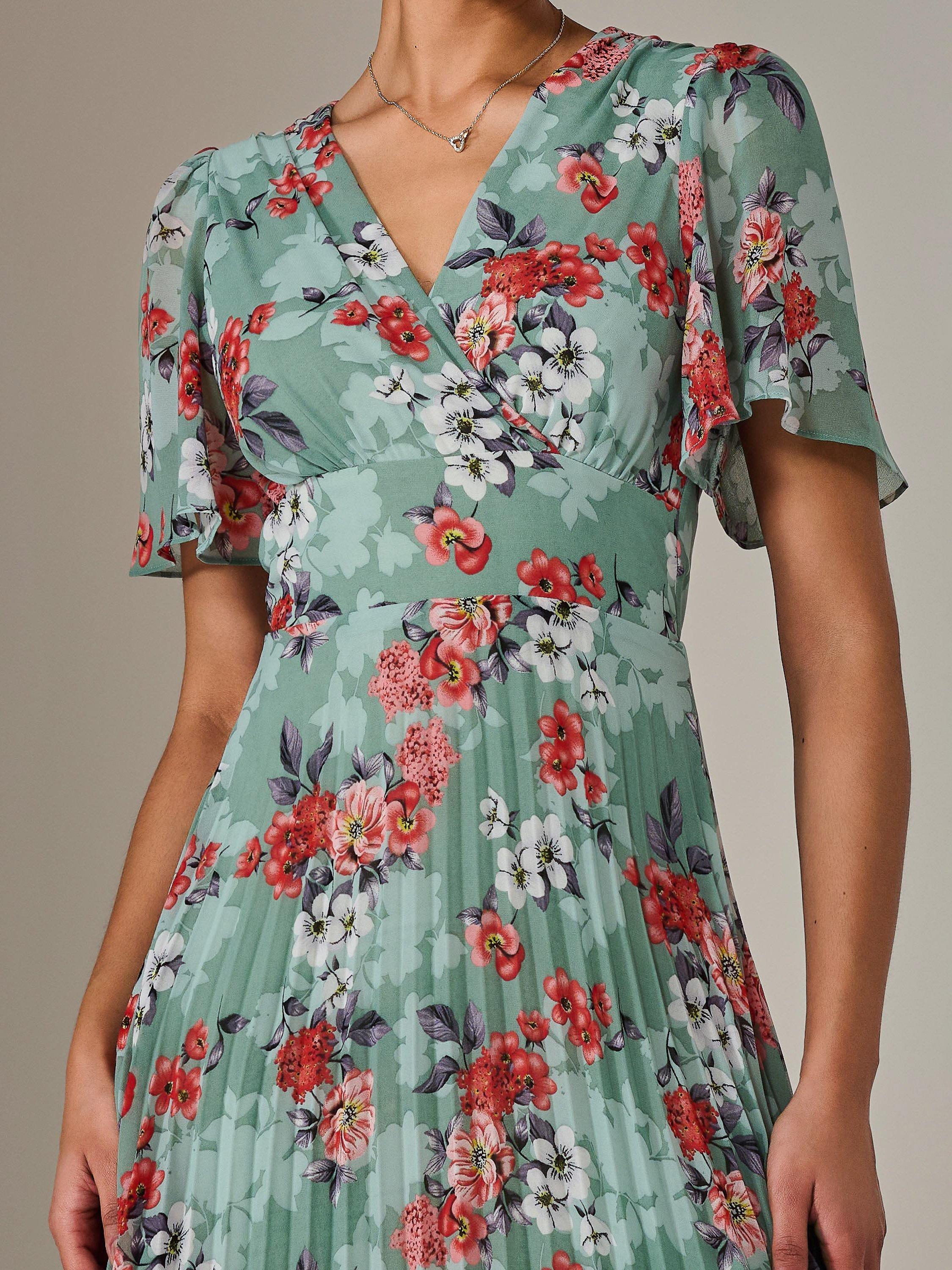 Product image 4 of 7, which shows Jolie Moi Floral Pleated Maxi Dress, Green, 8