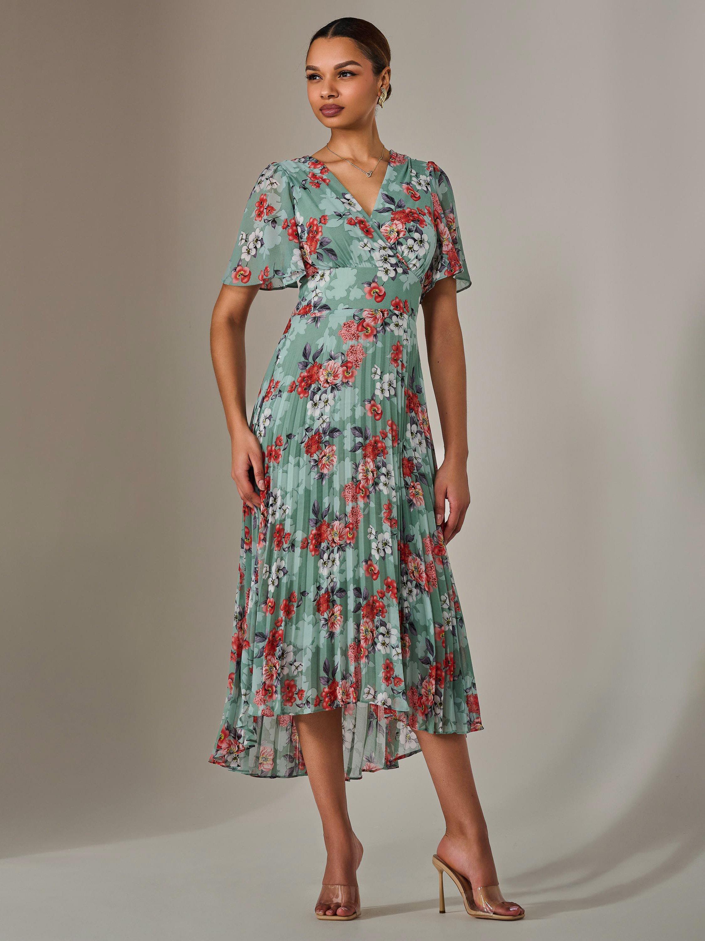 Product image 6 of 7, which shows Jolie Moi Floral Pleated Maxi Dress, Green, 8