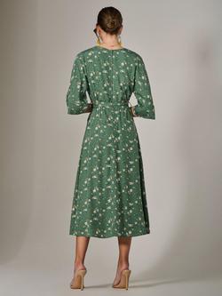 Jolie Moi Floral Tie Waist Midi Dress, Green - view 2, Green