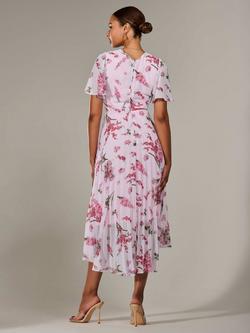 Jolie Moi Floral Pleated Dress, Pink - view 2, Pink