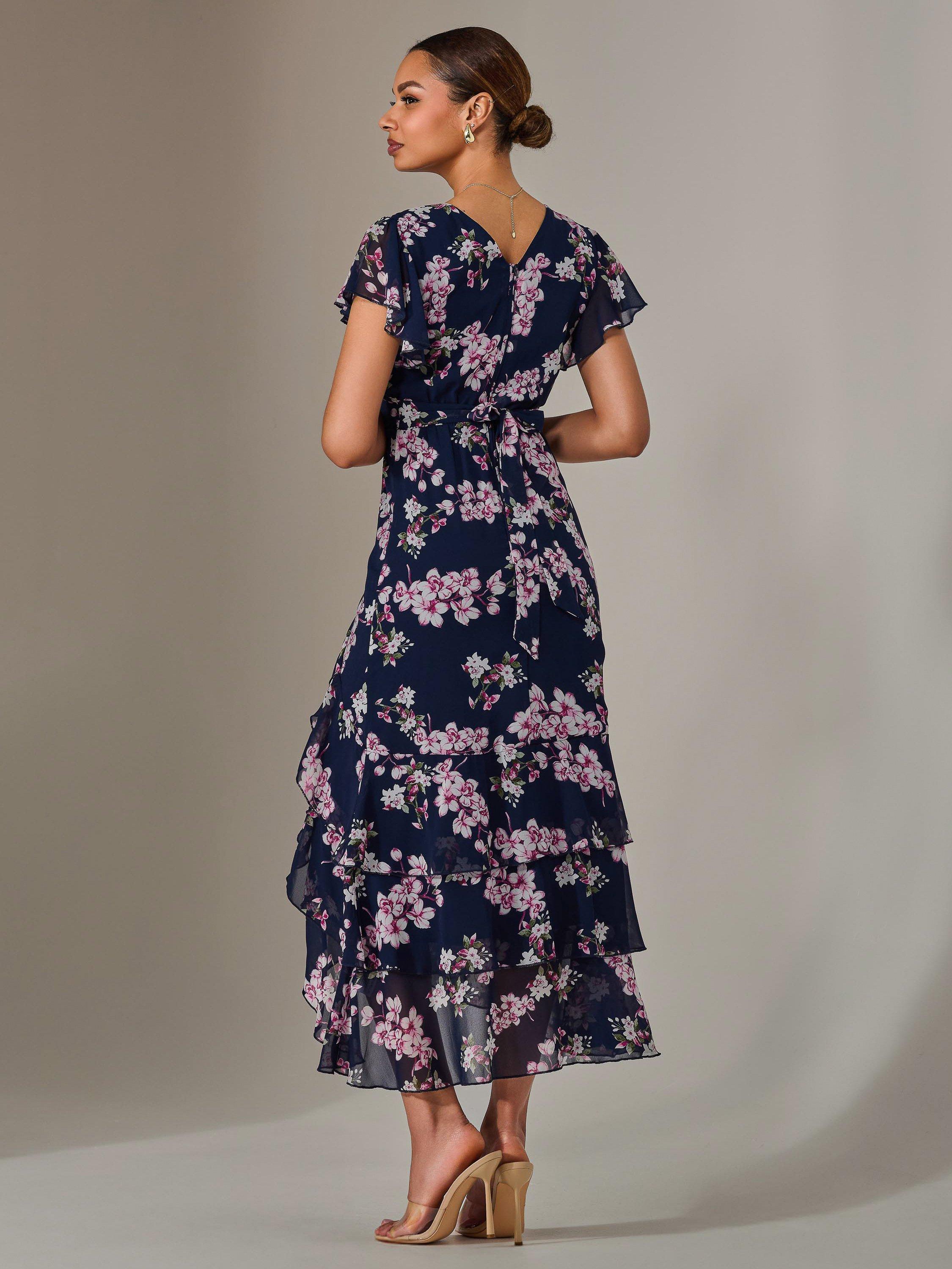 Product image 2 of 7, which shows Jolie Moi Floral Ruffle Maxi Dress, Navy, 8