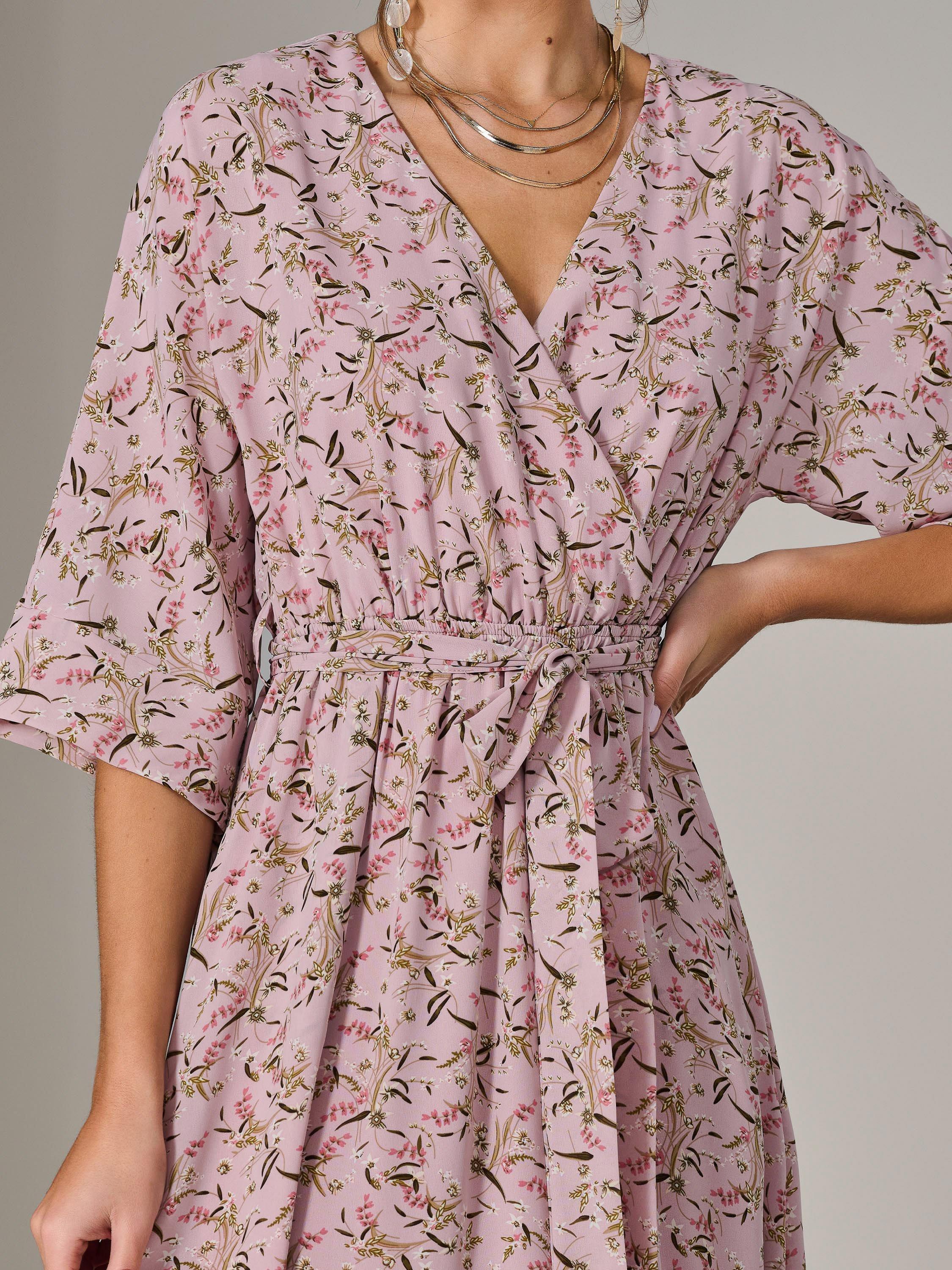 Product image 4 of 7, which shows Jolie Moi Floral Tie Waist Midi Dress, Pink, 8