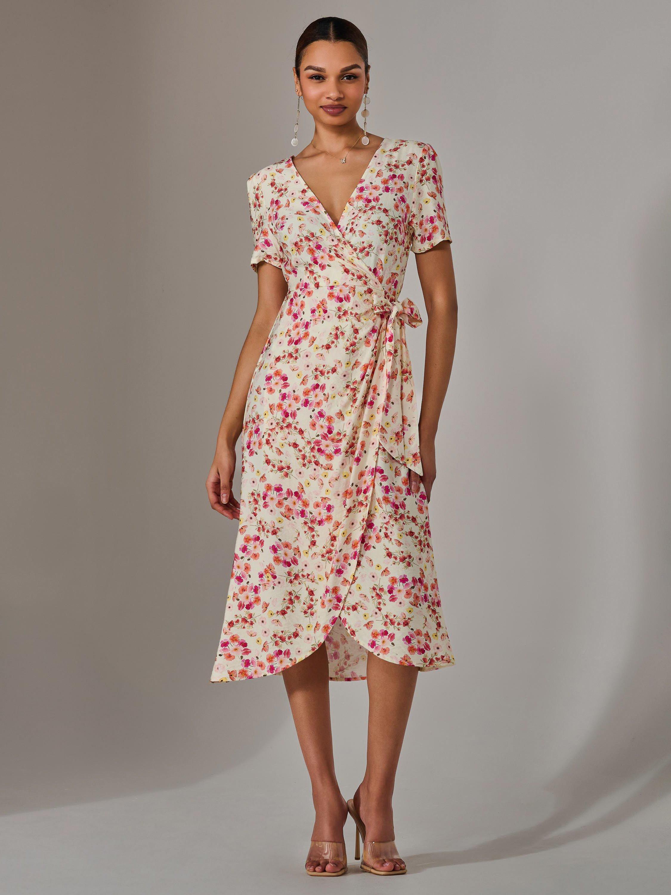 Product image 1 of 6, which shows Jolie Moi Floral Wrap Midaxi Dress, Pink, 6