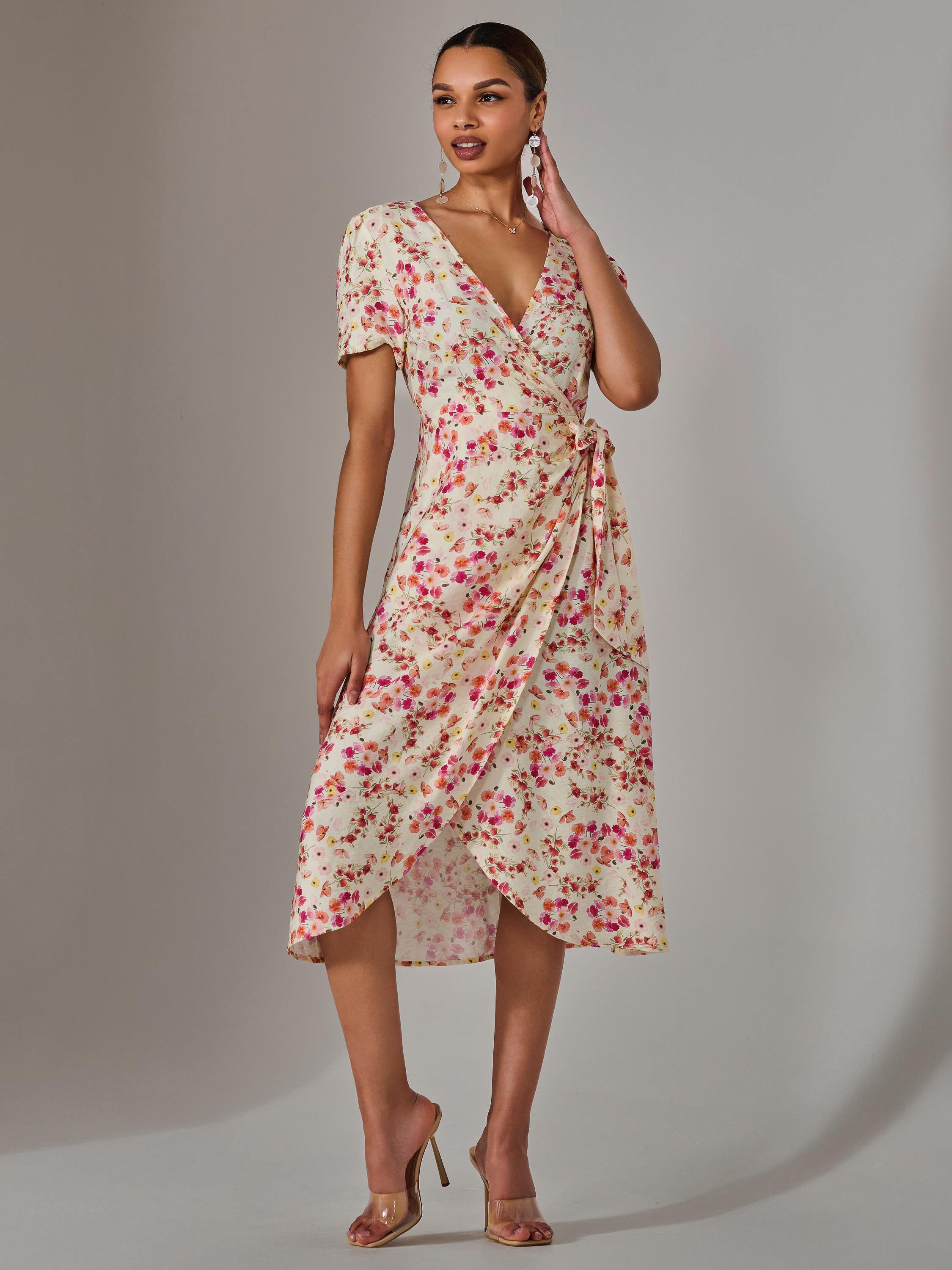 Product image 2 of 6, which shows Jolie Moi Floral Wrap Midaxi Dress, Pink, 6
