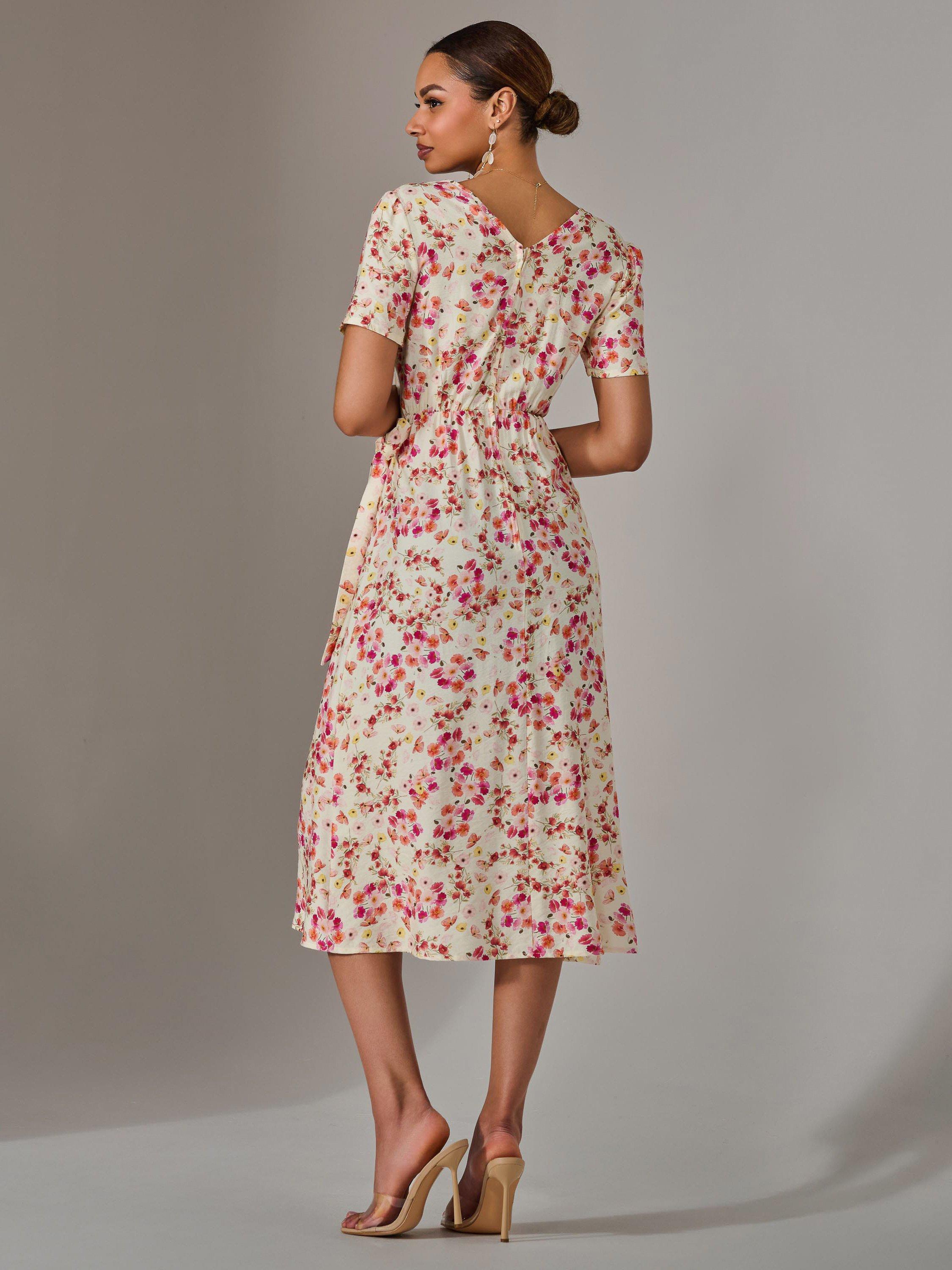 Product image 3 of 6, which shows Jolie Moi Floral Wrap Midaxi Dress, Pink, 6